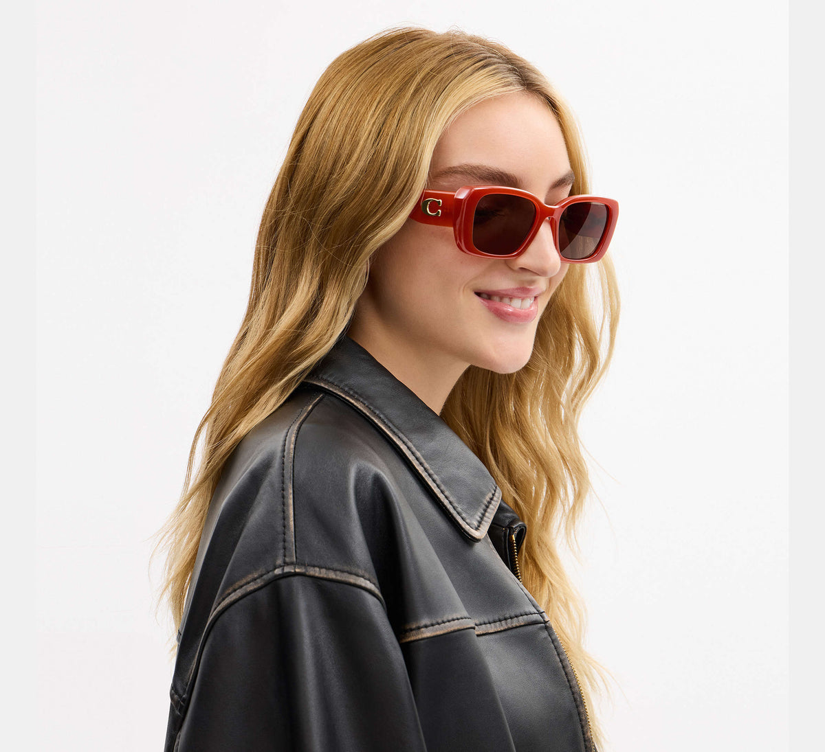Coach Maxi Sculpted C Oversized Rectangle Sunglasses  -  Burnt Orange