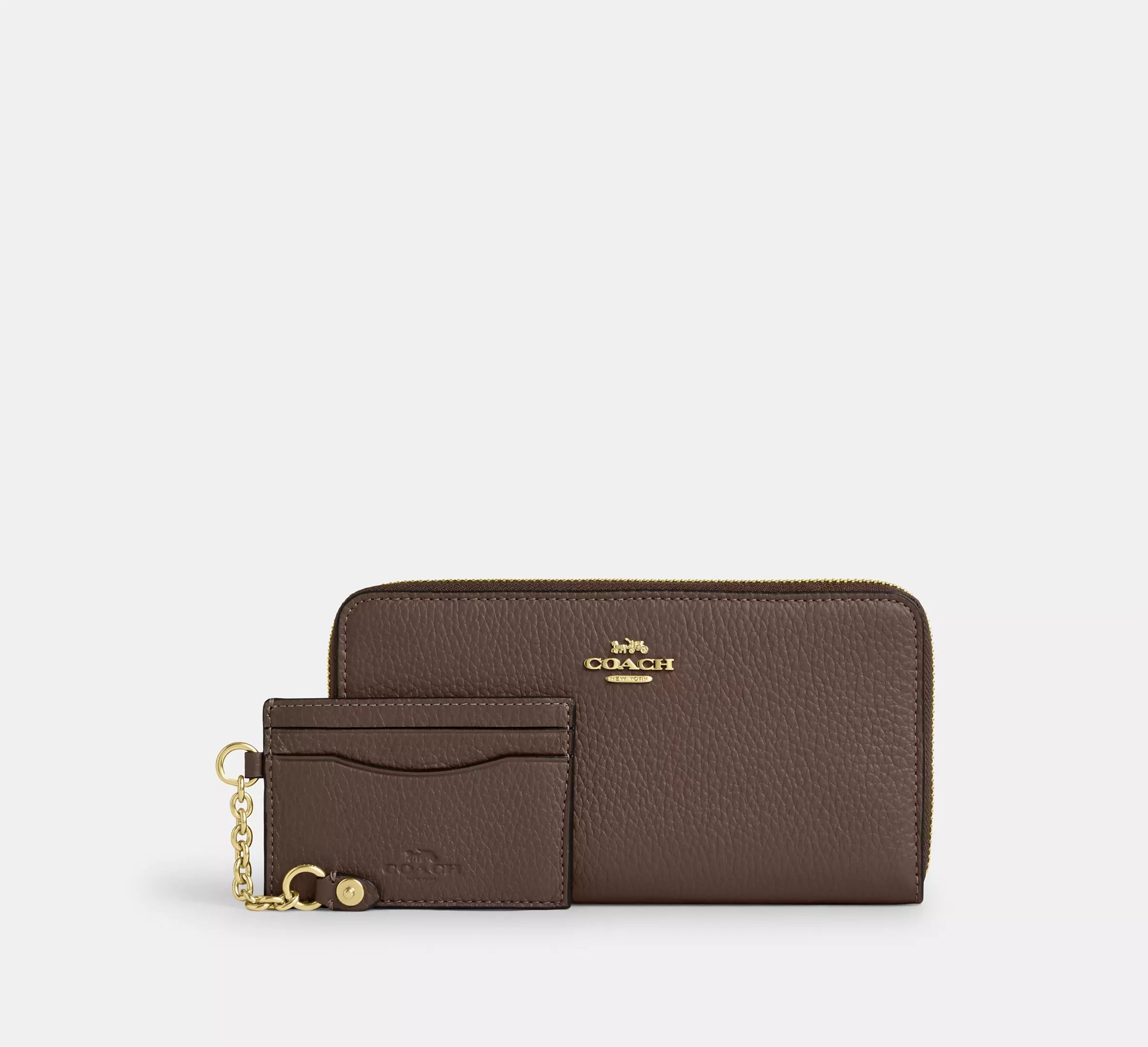 Coach Long Zip Around Wallet With Detachable Card Case - Gold/Dark Stone