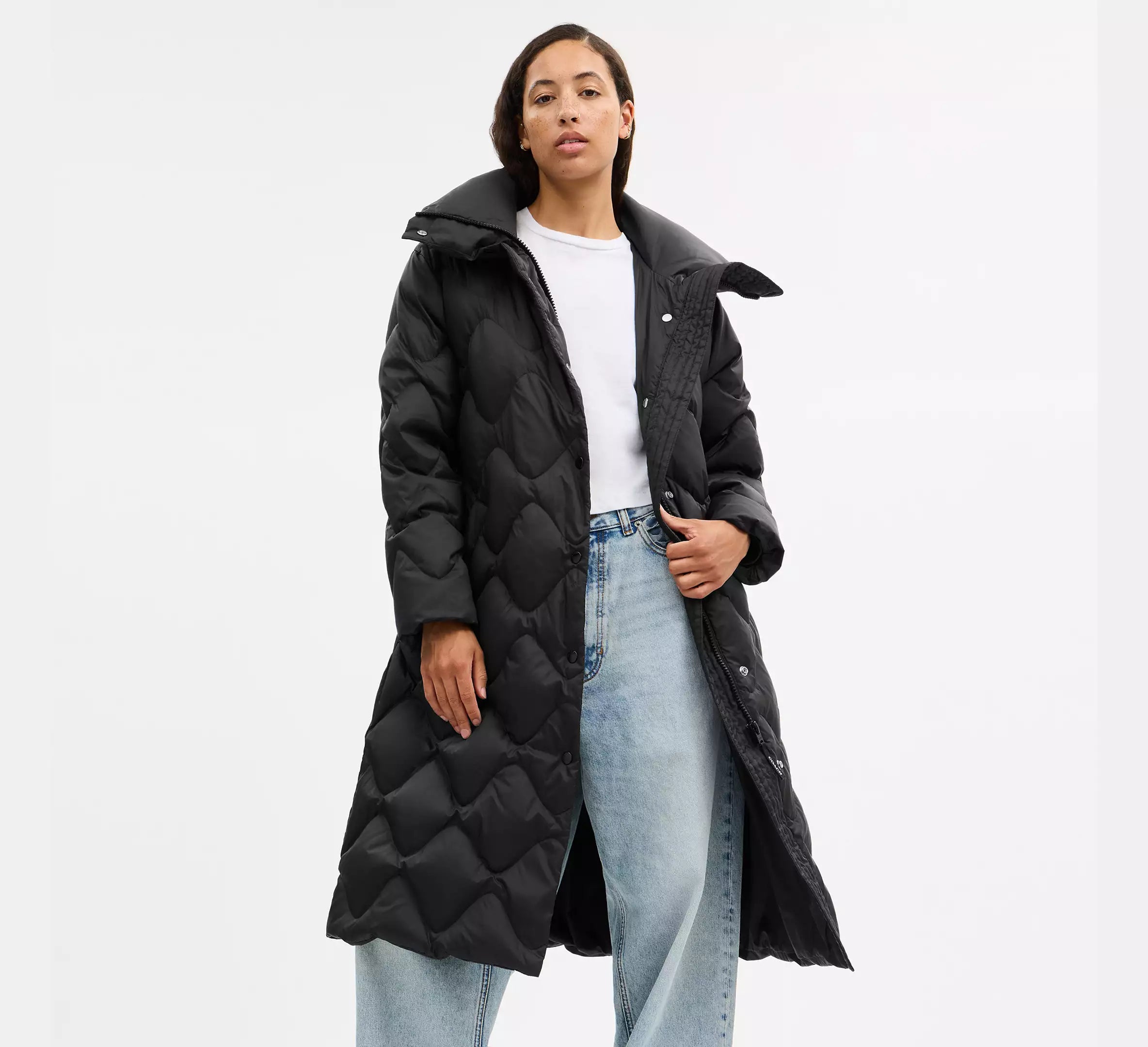 Coach Quilted Long Puffer - Black