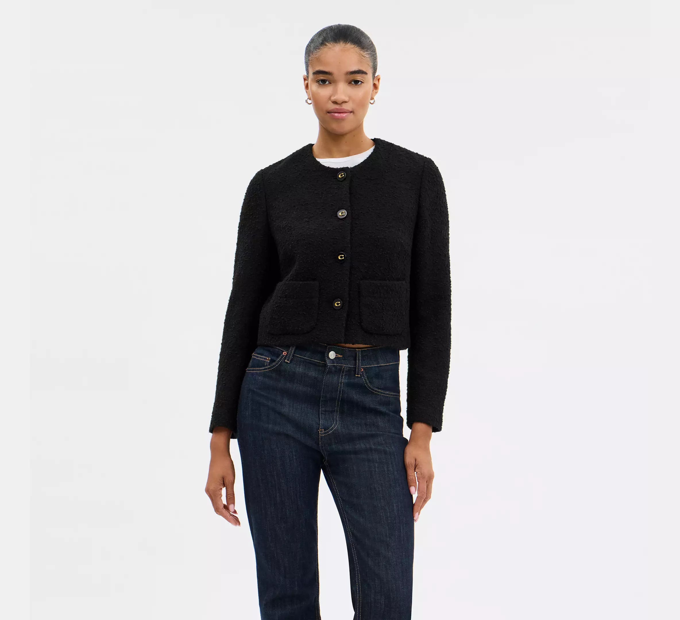 Coach Boucle Cardigan Jacket - Black