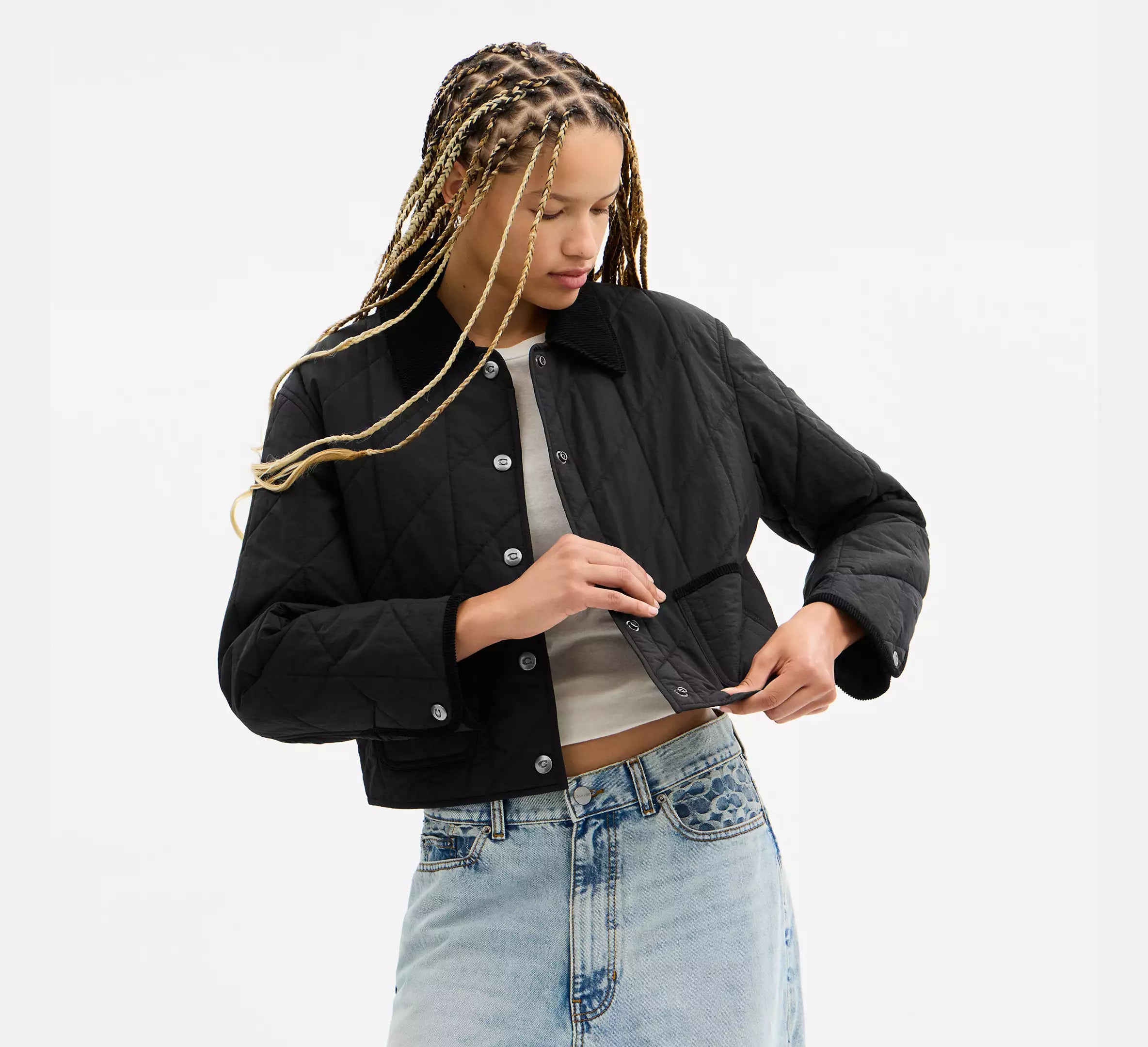 Coach Quilted Jacket With Corduroy Collar - Black