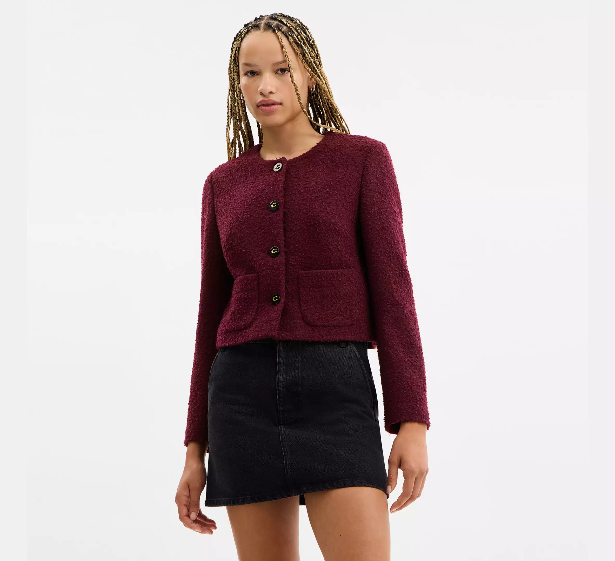 Coach Boucle Cardigan Jacket - Burgundy