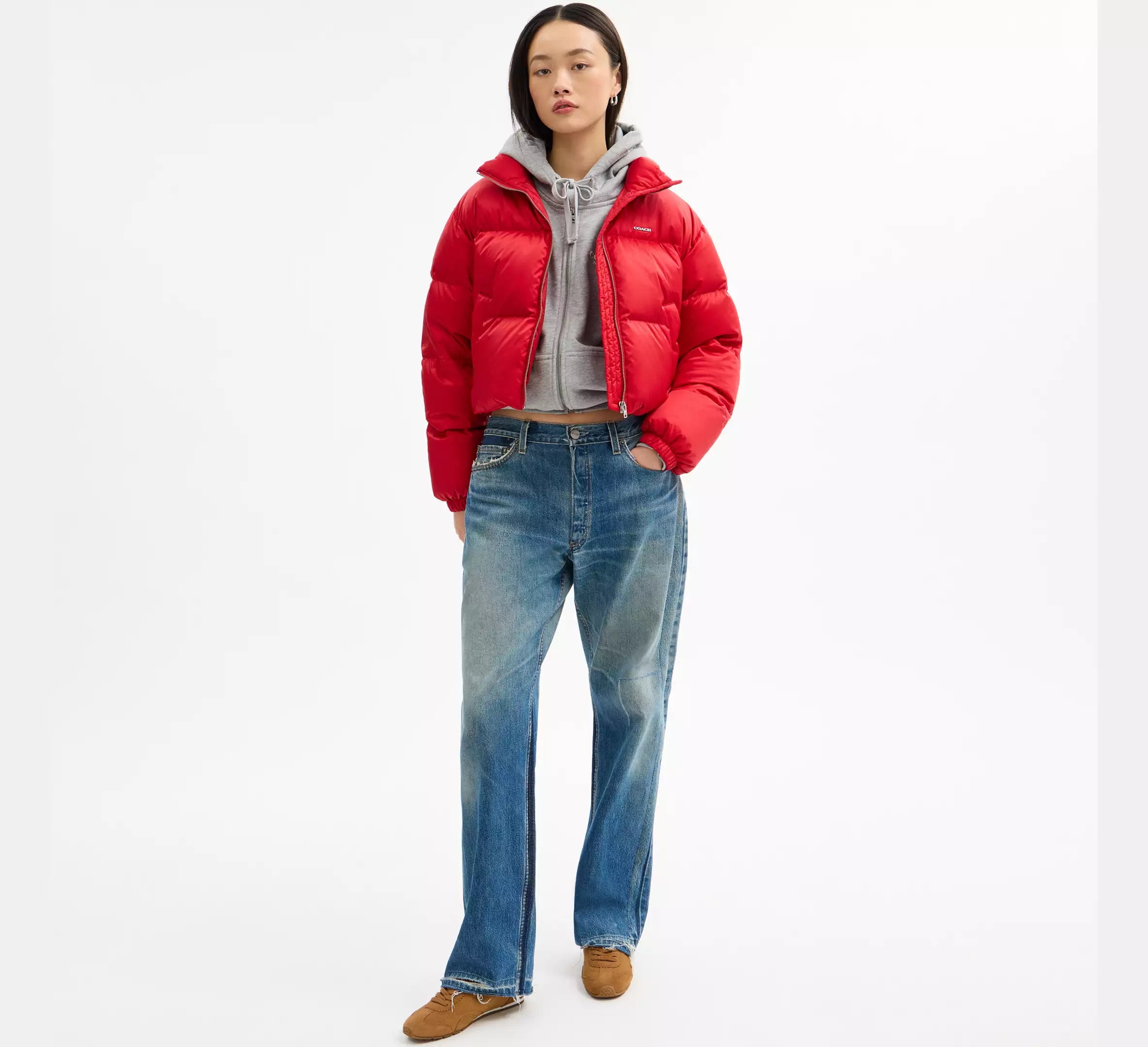 Coach Short Cropped Puffer Jacket -   Red