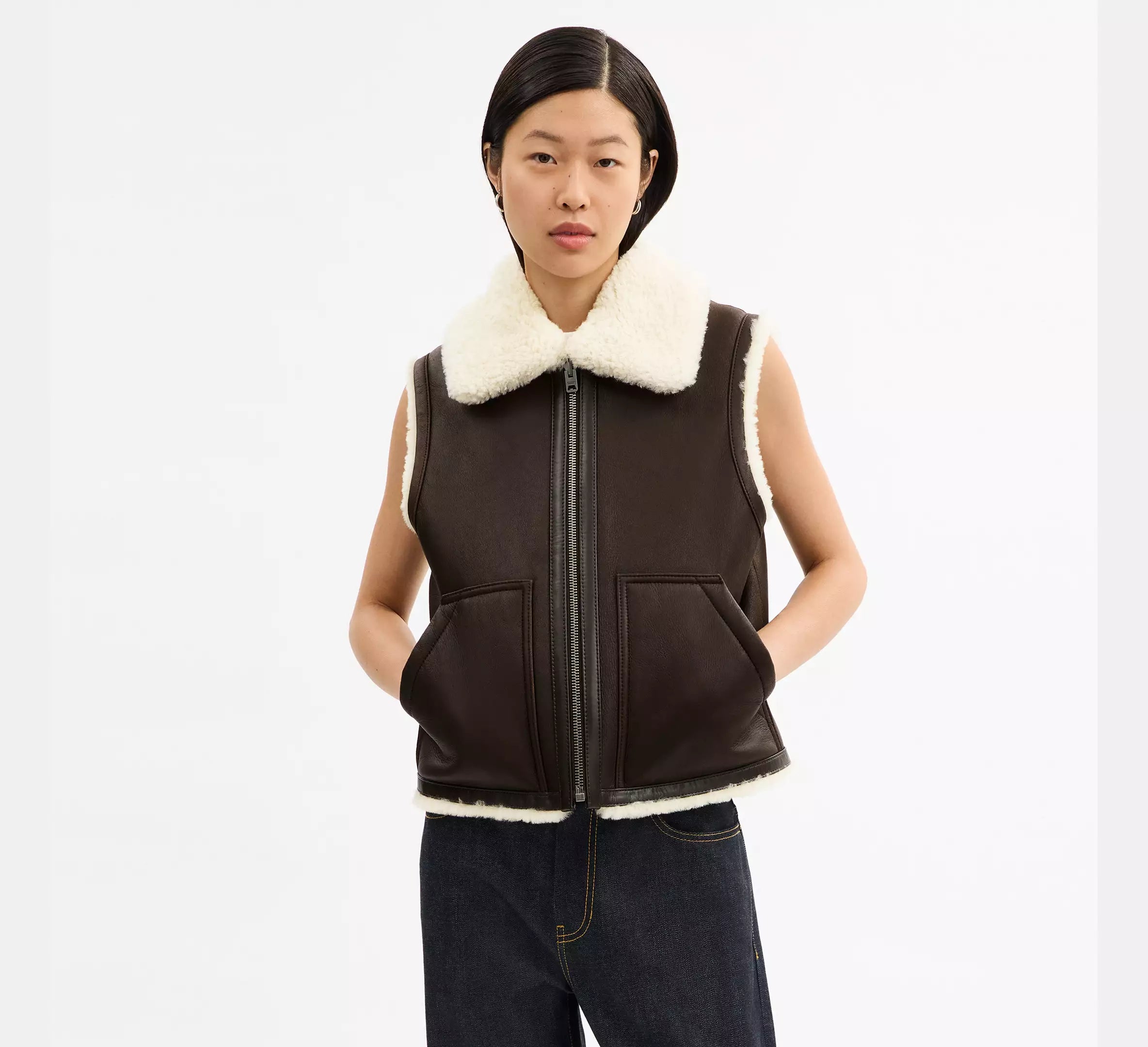 Coach Reversible Shearling Vest - Hickory