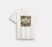 Coach Leopard Signature Square Classic T-Shirt In Organic Cotton  -  White