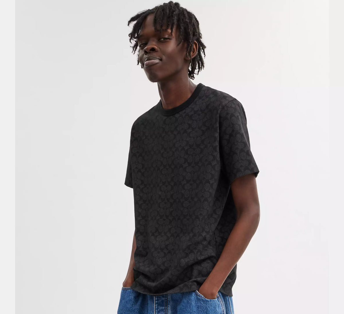 Coach Men Signature T-Shirt In Organic Cotton  -  Charcoal Signature