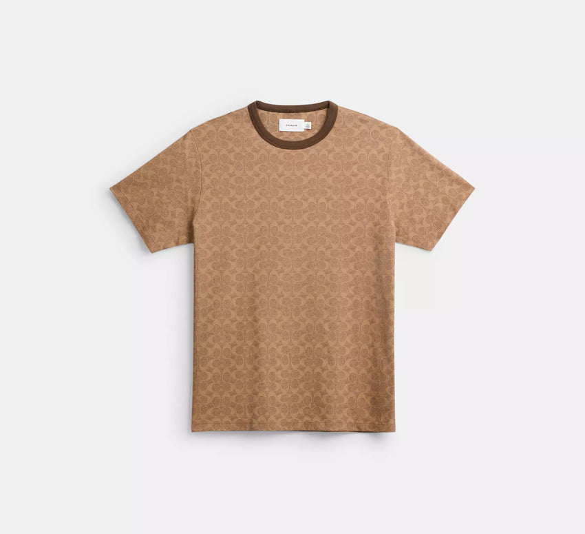 Coach Men Signature T-Shirt In Organic Cotton  -  Tan Signature