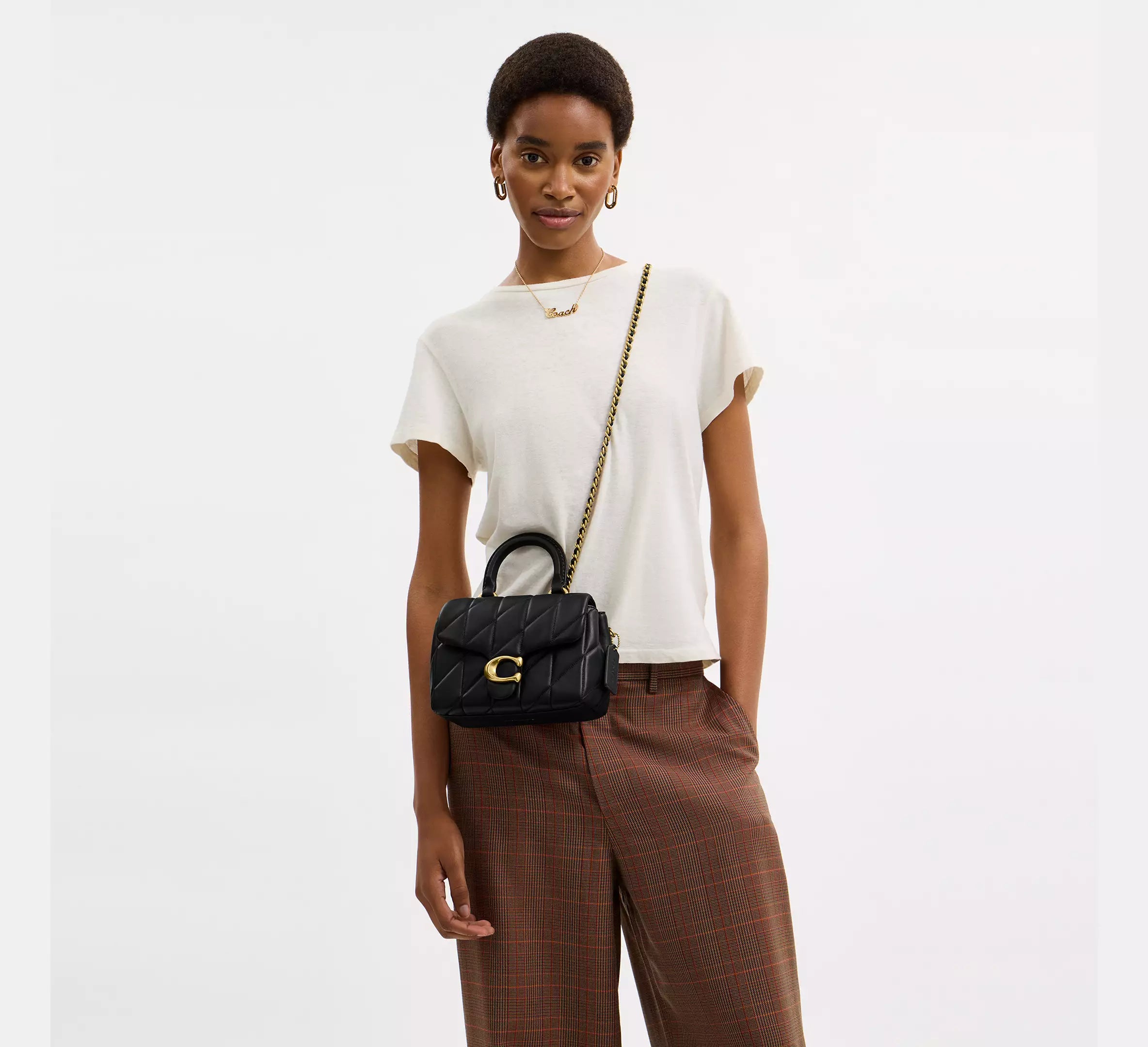 Coach Tabby Top Handle Bag With Quilting - Brass/Black