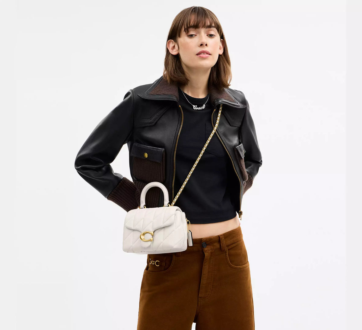 Coach Tabby Top Handle Bag With Quilting - Brass/Chalk