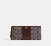 Coach Essential Slim Accordion Zip Wallet In Signature Jacquard  -  Brass/Oak Maple