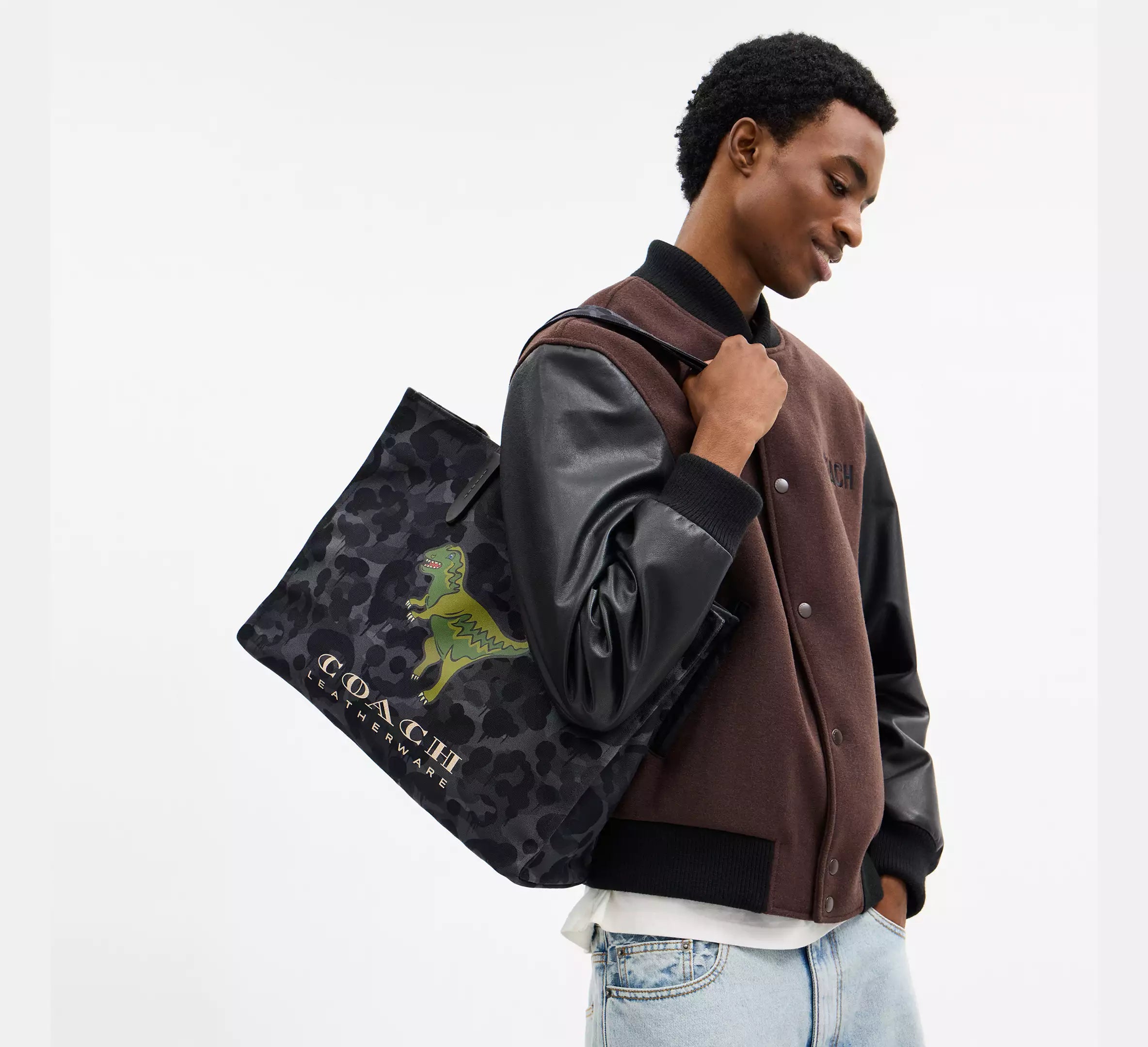 Coach Tote With Camo Print And Rexy  - Charcoal Multi