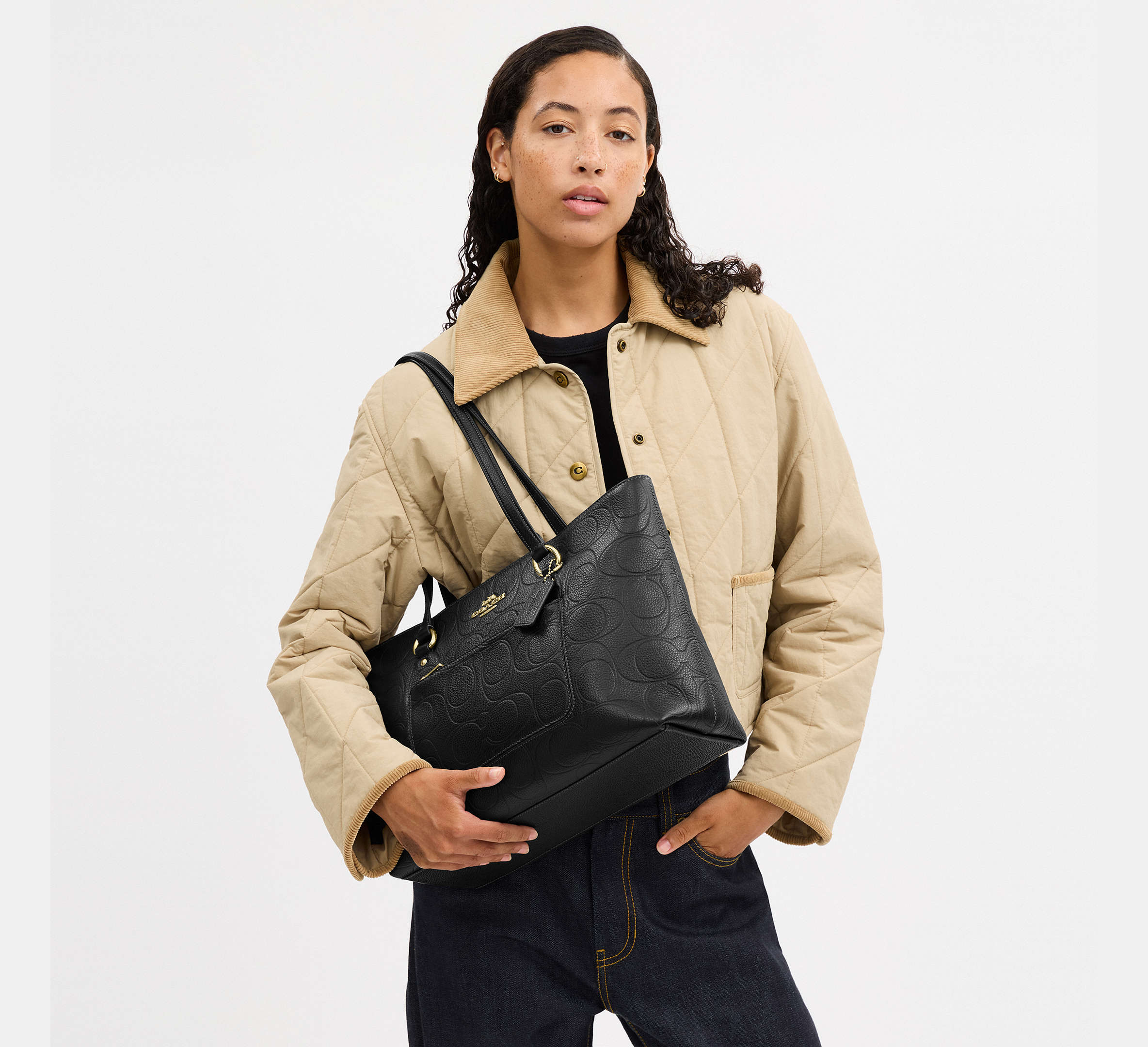 Coach Station Tote Bag In Signature Leather - Gold/Black