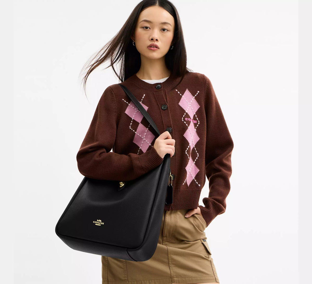 Coach Hadley Large Shoulder Bag - Gold/Black - Hemen Teslimde