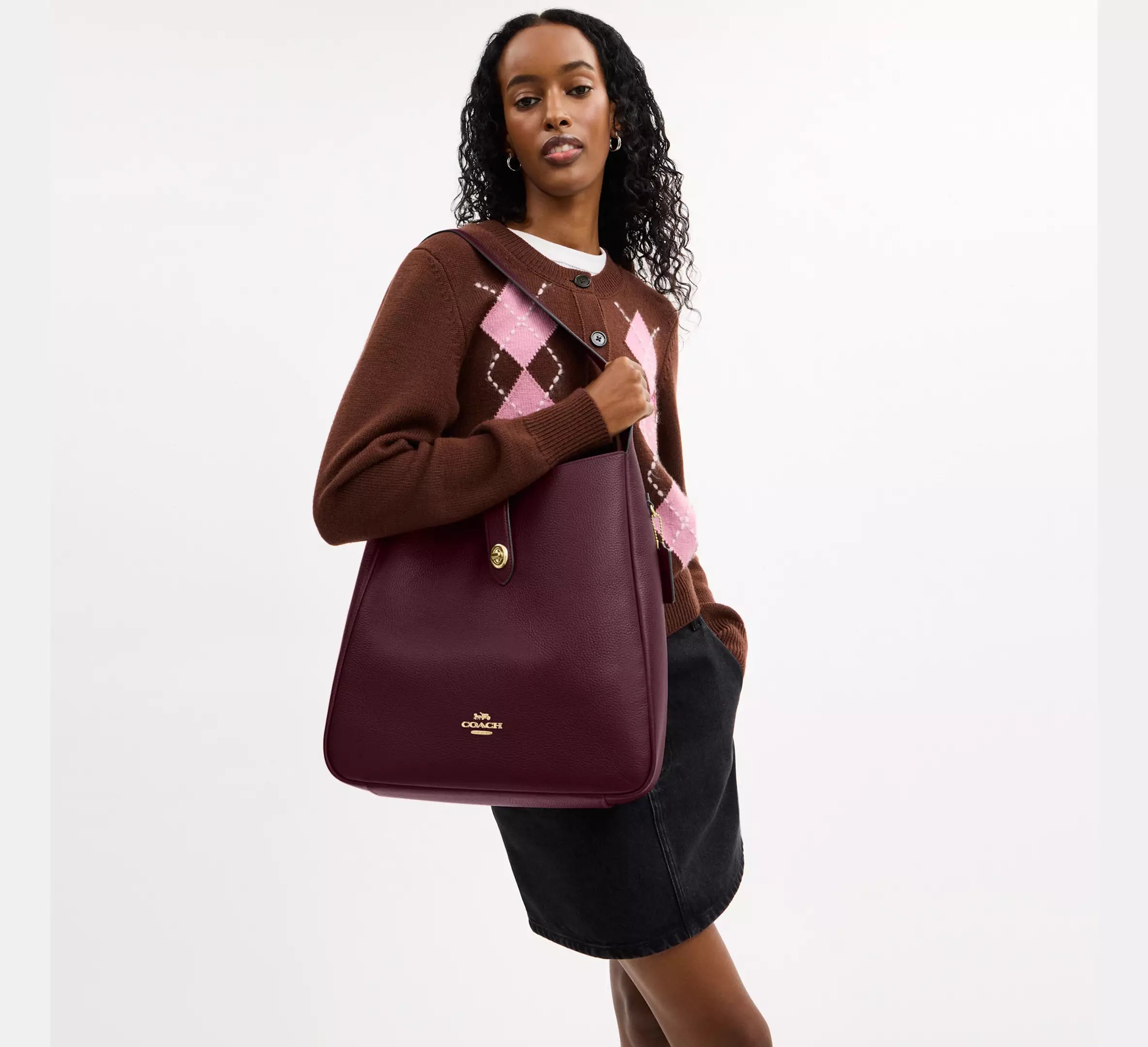 Coach Hadley Large Shoulder Bag - Gold/Dark Wine