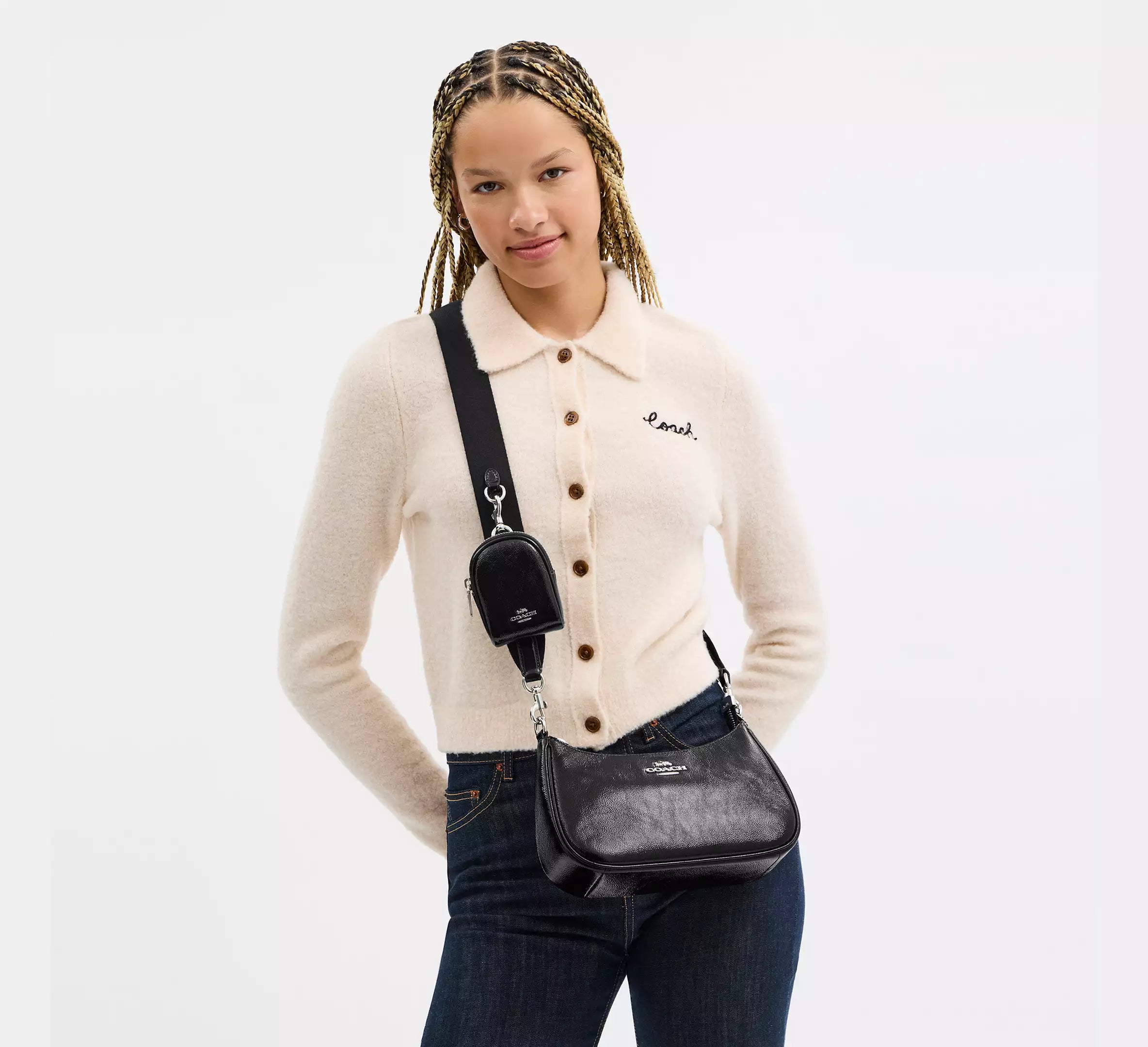 Coach Teri Shoulder Bag With Pouch - Silver/Black