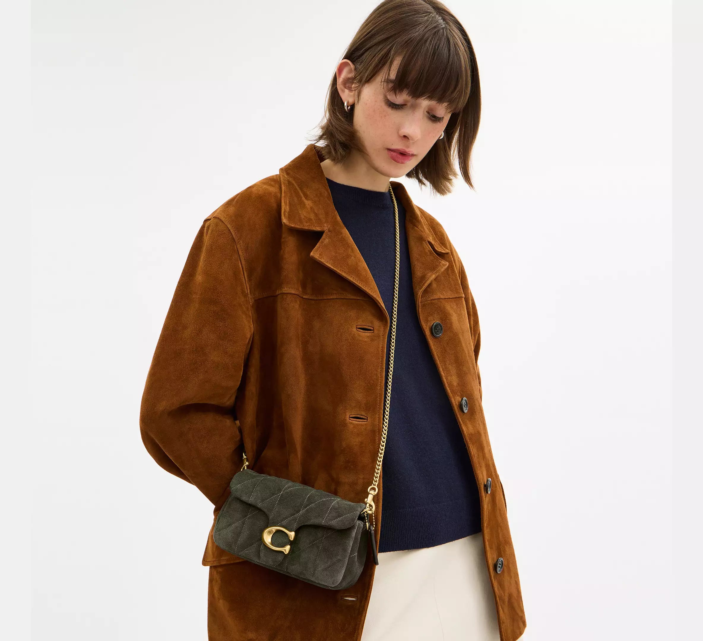 Coach Tabby Chain Crossbody Bag 19 With Quilting - suede/Brass/Olive