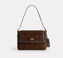 Coach Etta Flap Bag In Signature Chenille -  Gold/Truffle