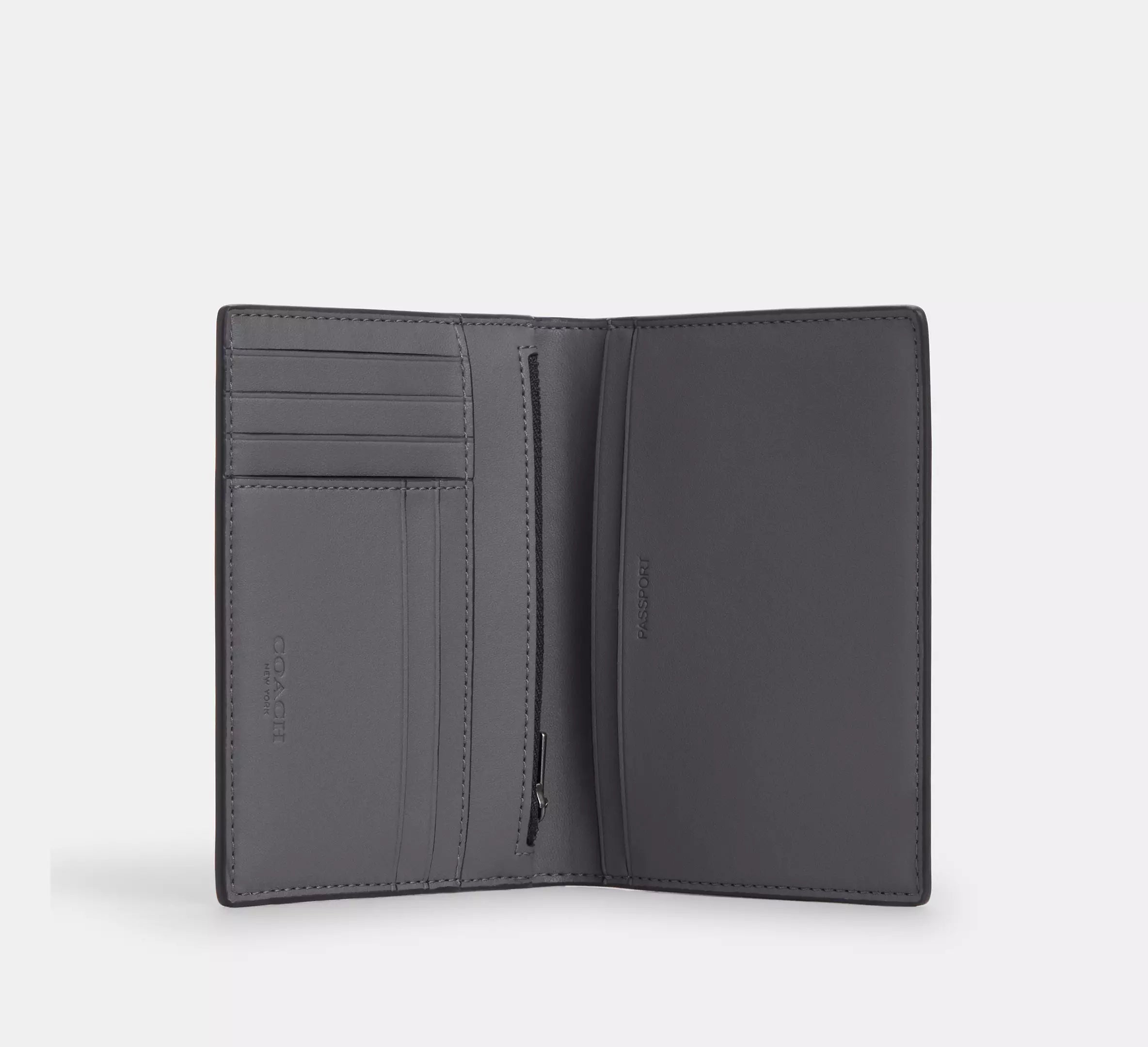 Coach  Passport Card Case In Signature  With Patches  - Gunmetal/Grey Multi