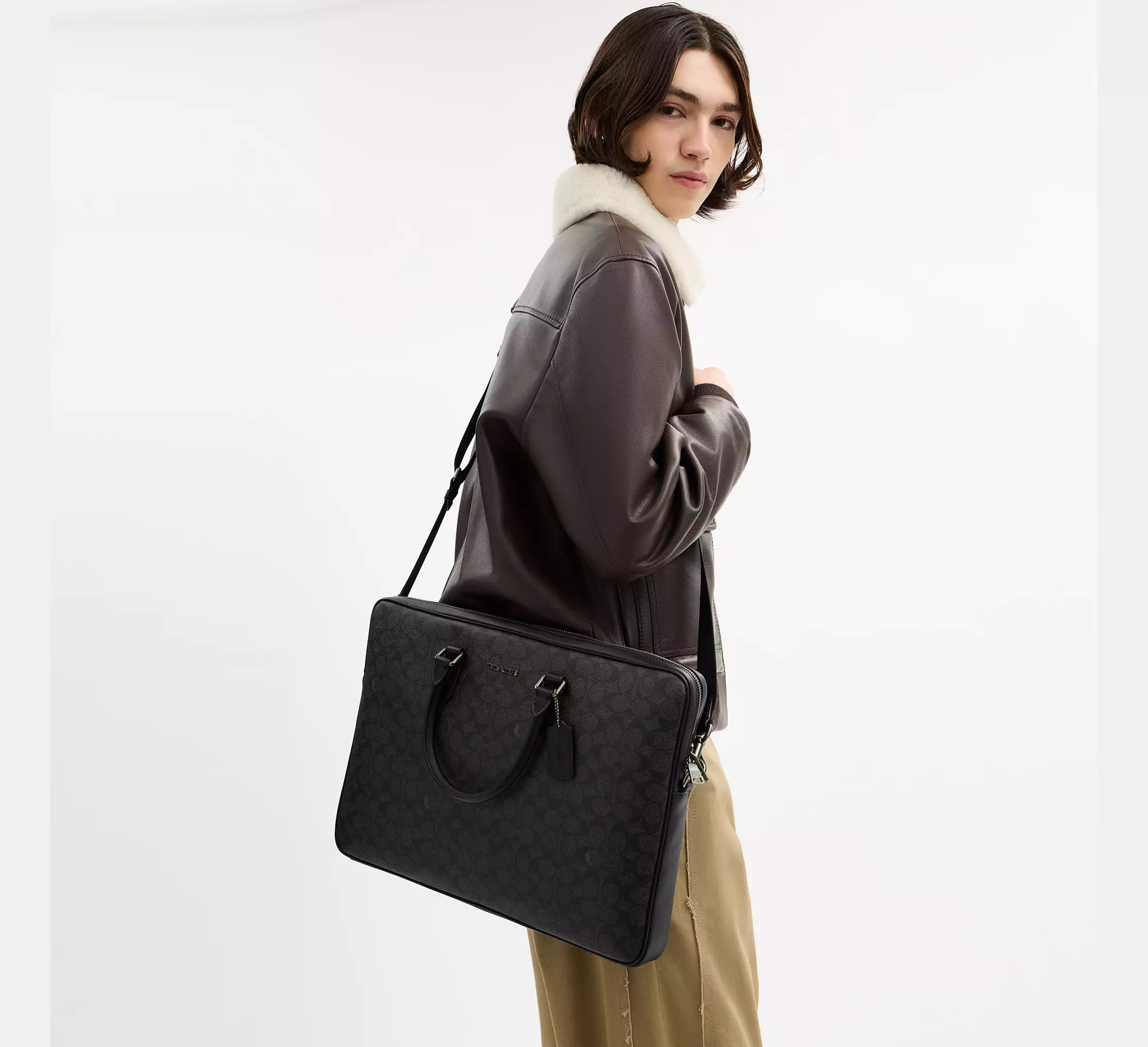 Coach Ethan Large Brief In Signature - Gunmetal/Charcoal/Black