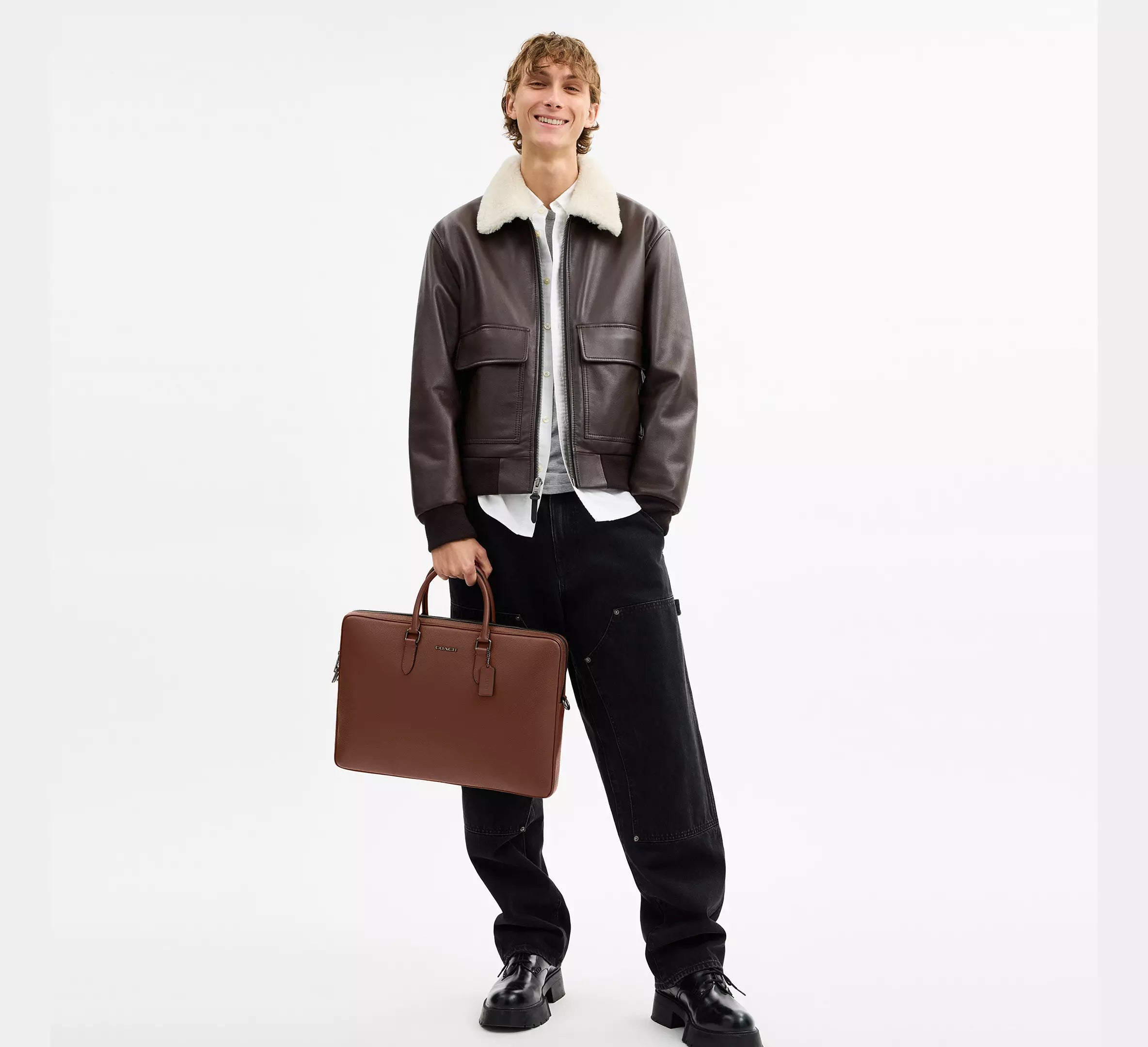 Coach Ethan Large Brief - Gunmetal/Saddle