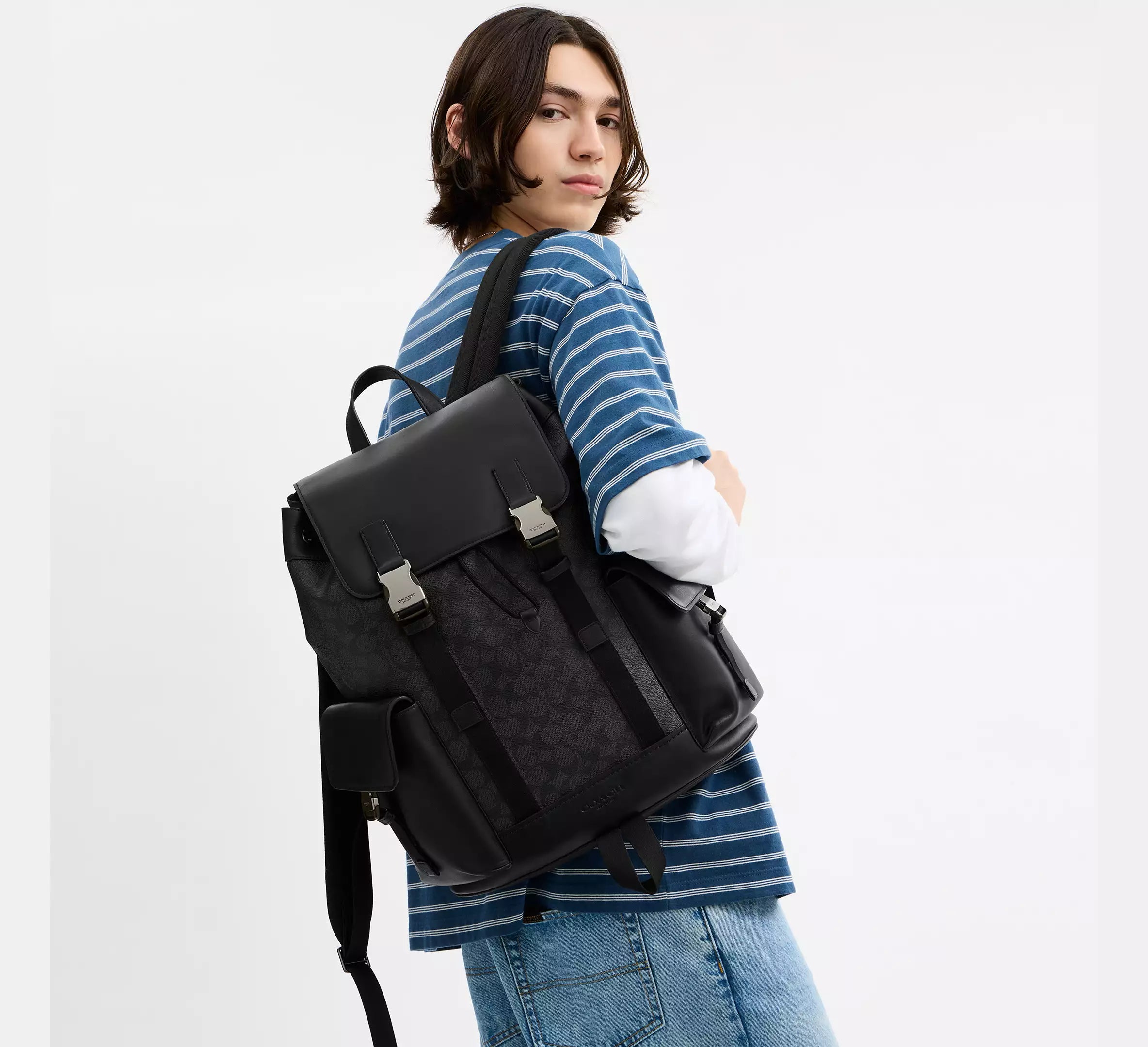Coach Clark Backpack In Signature  - Gunmetal/Charcoal/Black