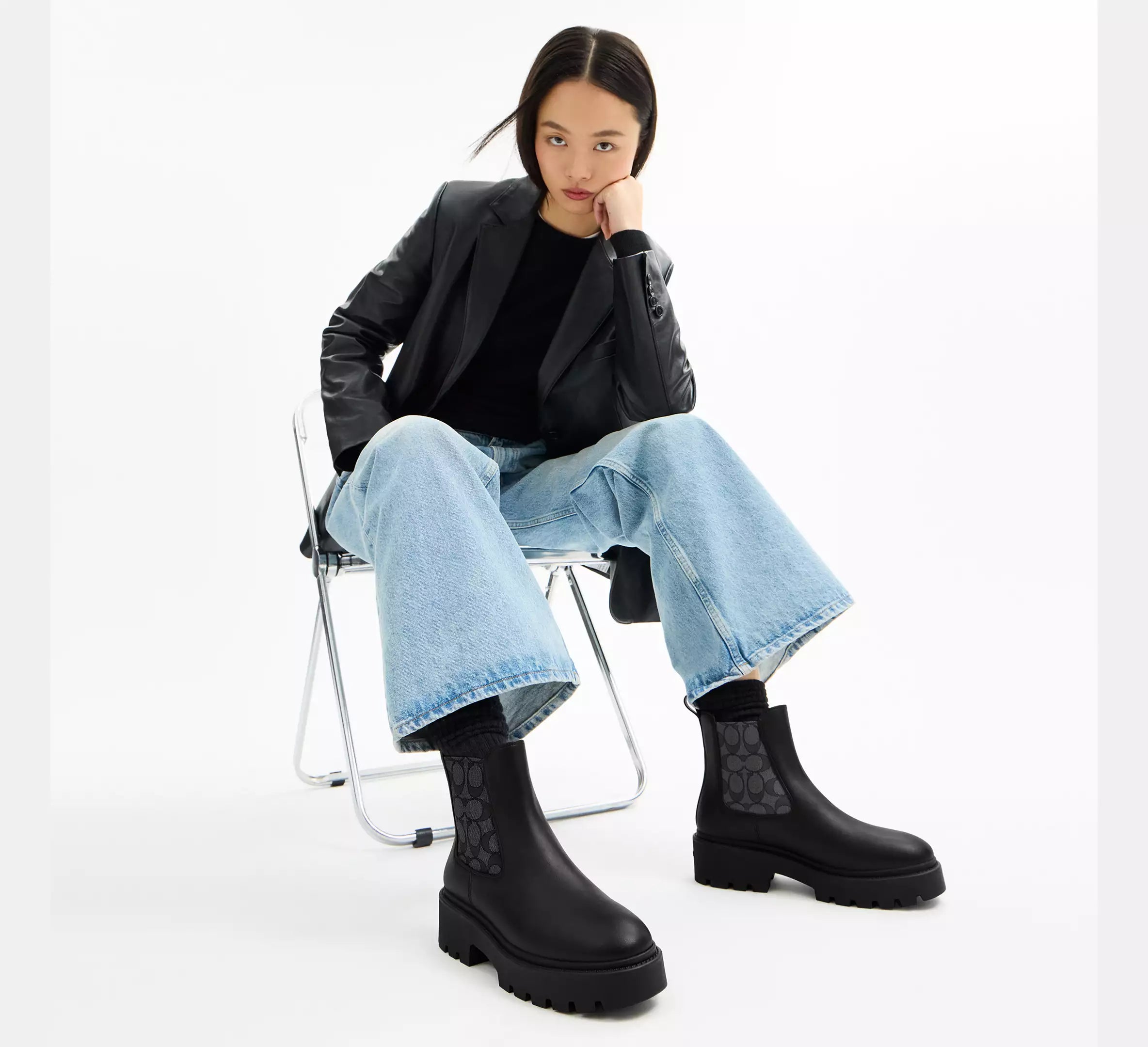 Coach Lucy Chelsea Boot With Signature Polyester - Black