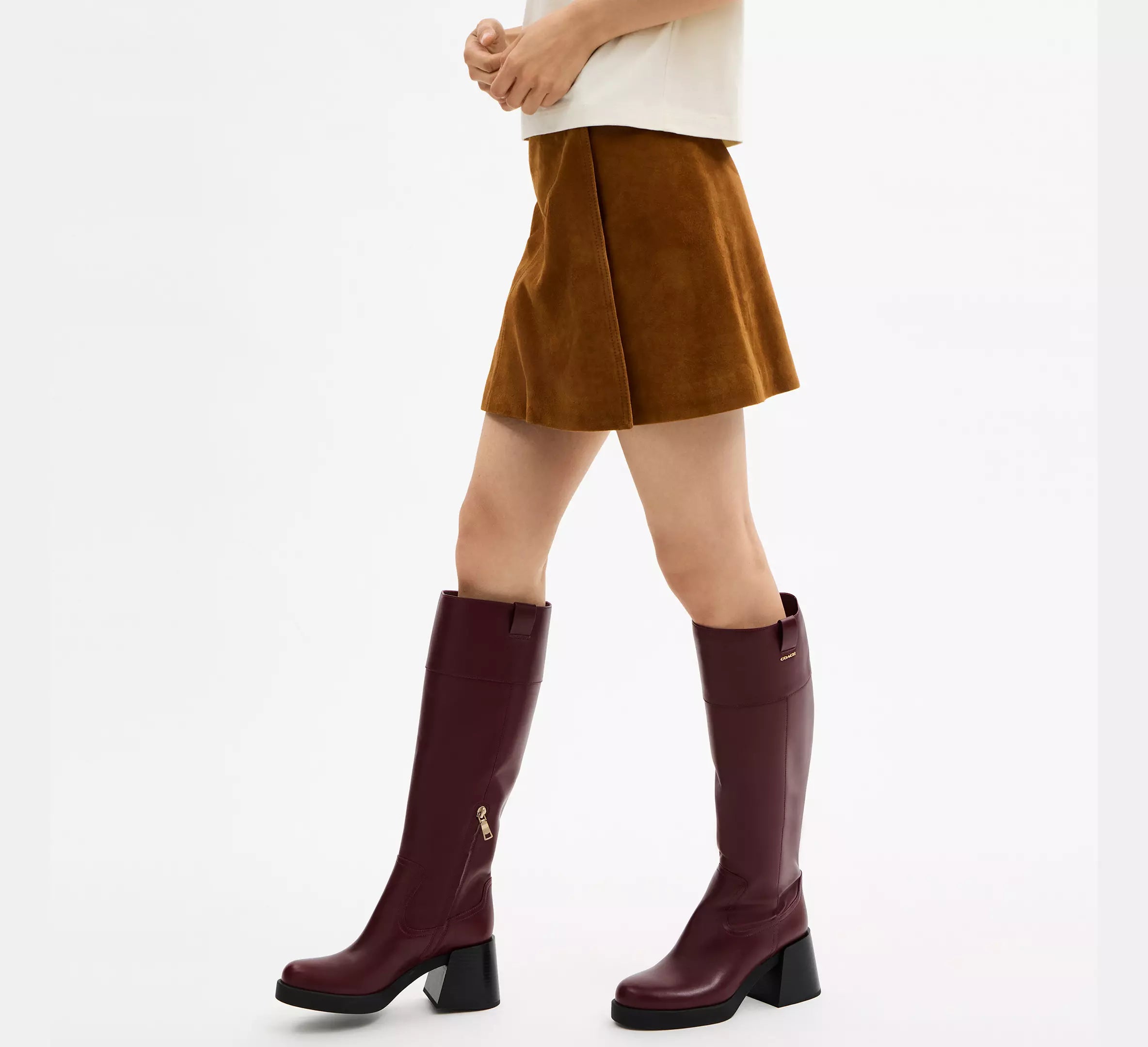 Coach Block Heel Tall Boot - Dark Wine