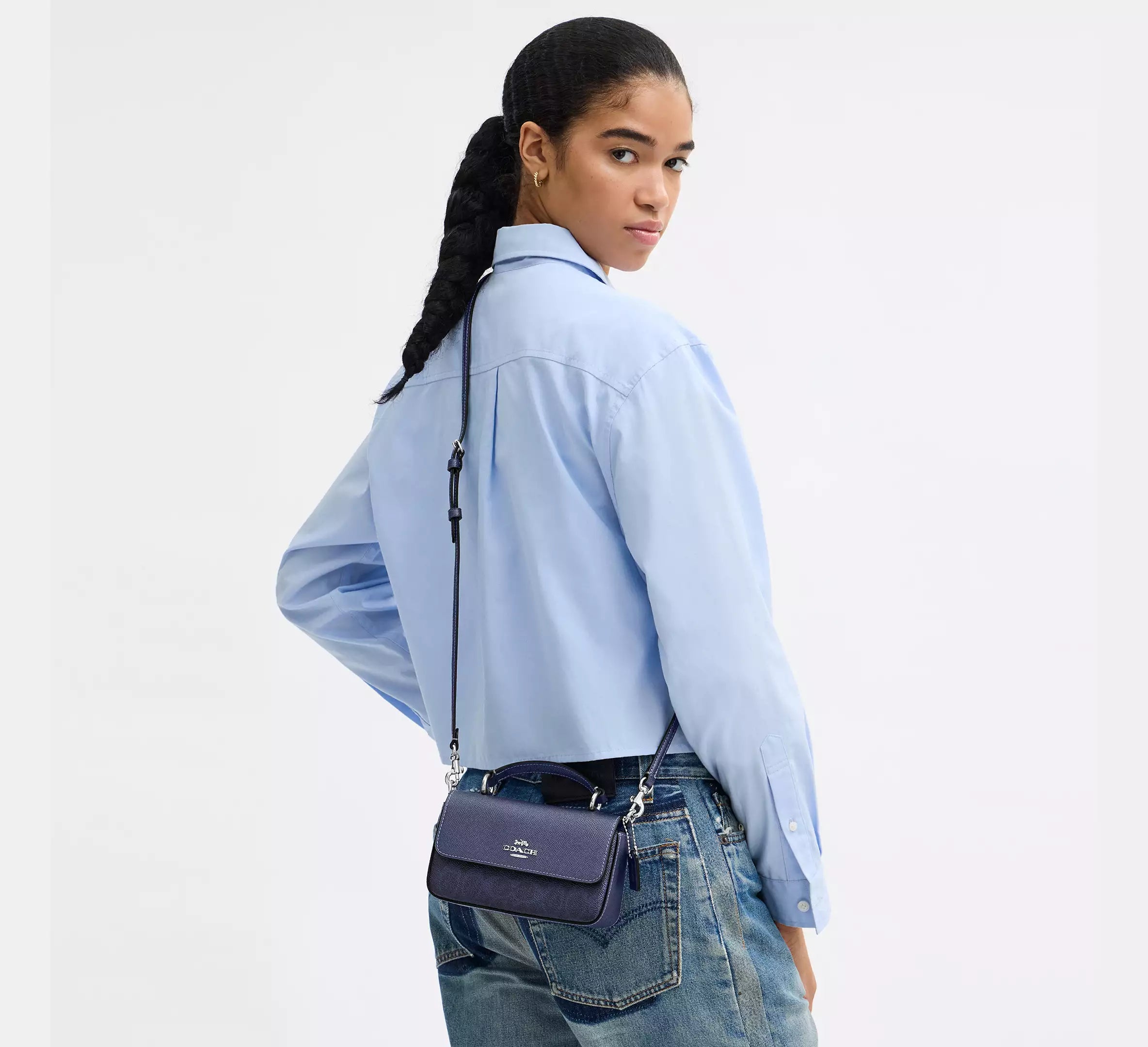 Coach  Mini Josie Top Handle Bag In Signature   - Sv/Blue/Navy