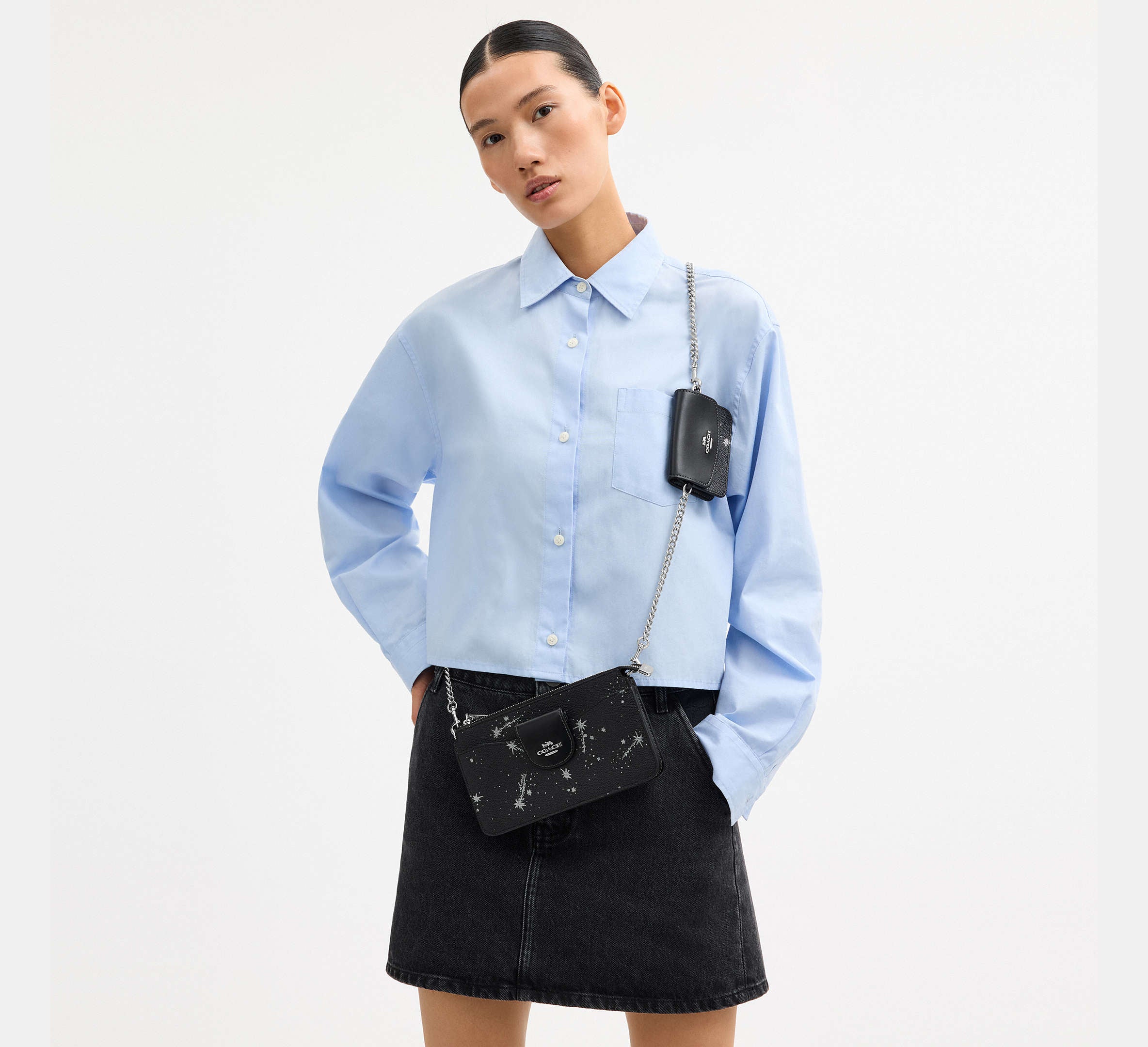 Coach Poppy Crossbody Bag With Star Print - Silver/Black Multi