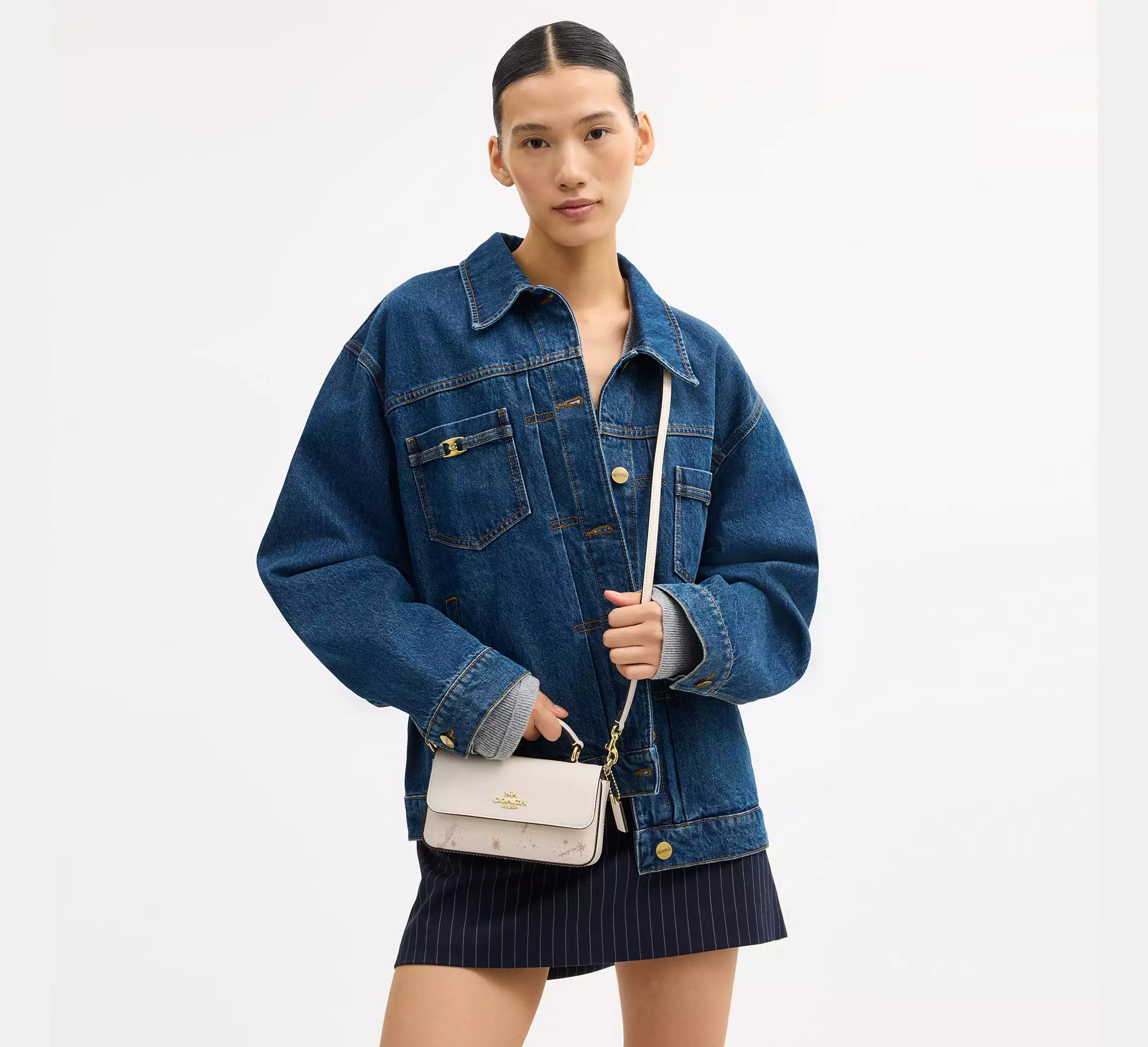 Coach Mini Josie Top Handle Bag With Star Print  - Gold/Chalk Multi