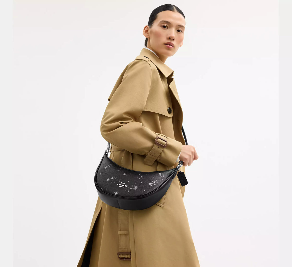 Coach Aria Shoulder Bag With Star Print   - Silver/Black Multi - Hemen Teslimde