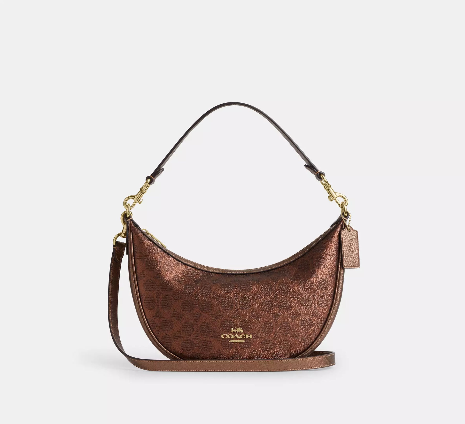 Coach Aria Shoulder Bag In Signature - Gold/Brown/Copper- Hemen