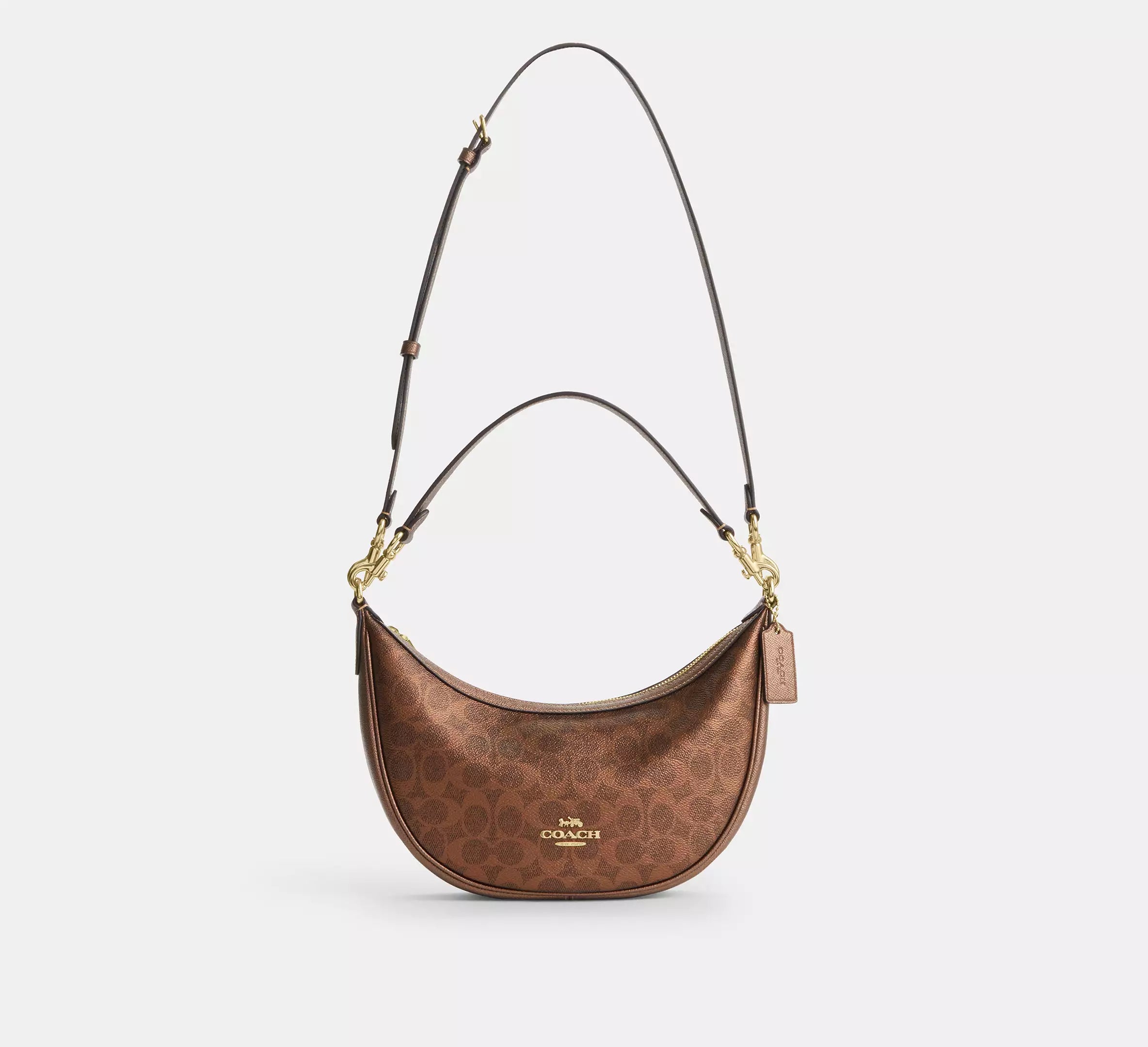 Coach Aria Shoulder Bag In Signature - Gold/Brown/Copper- Hemen