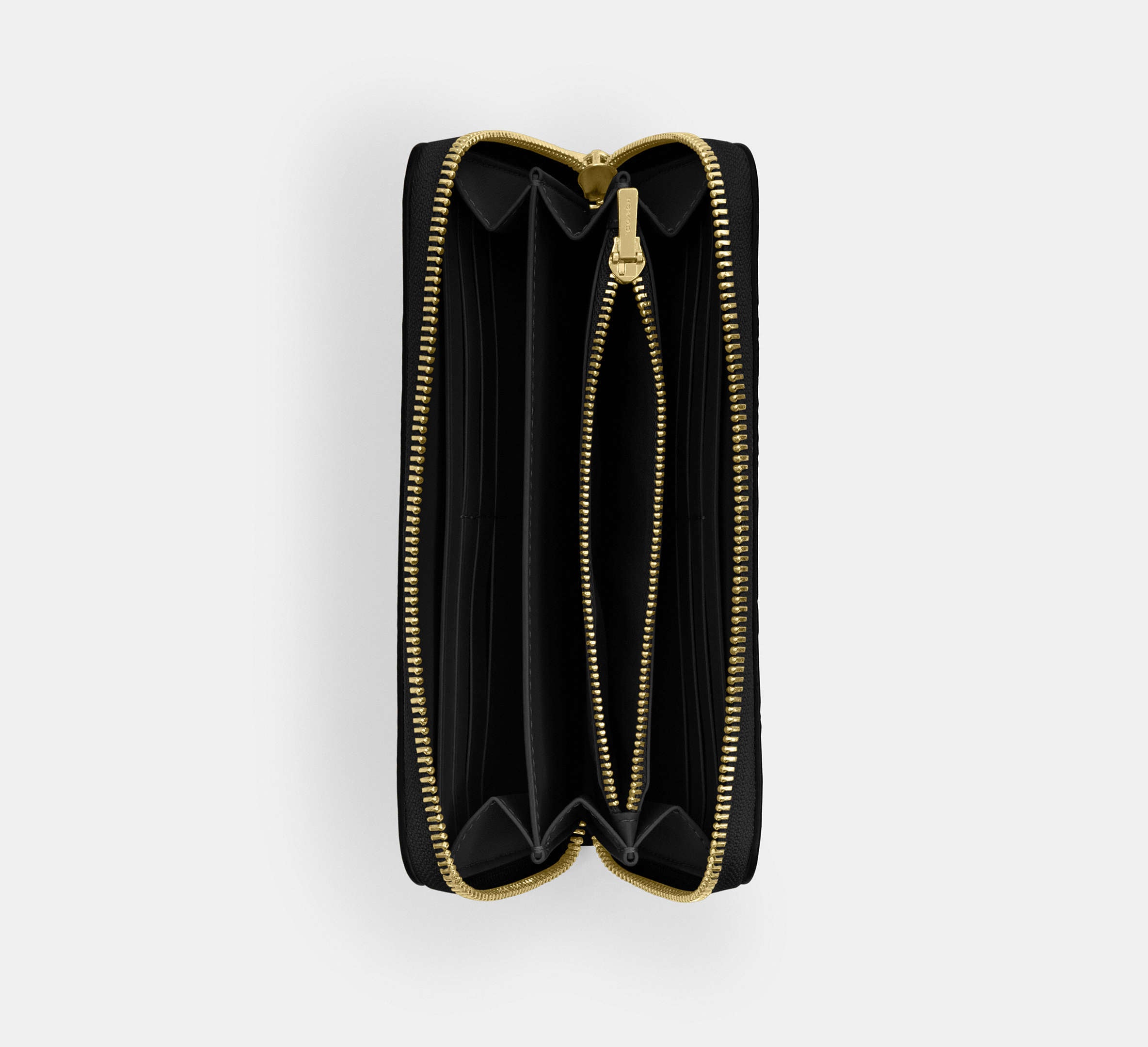 Coach Long Zip Around Wallet In Signature Leather - Gold/Black