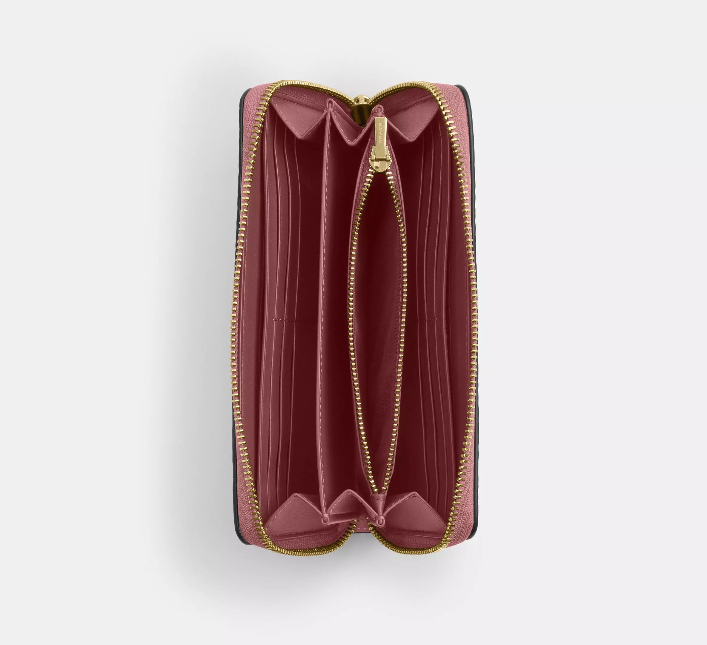 Coach Long Zip Around Wallet In Signature Leather - Gold/Peony