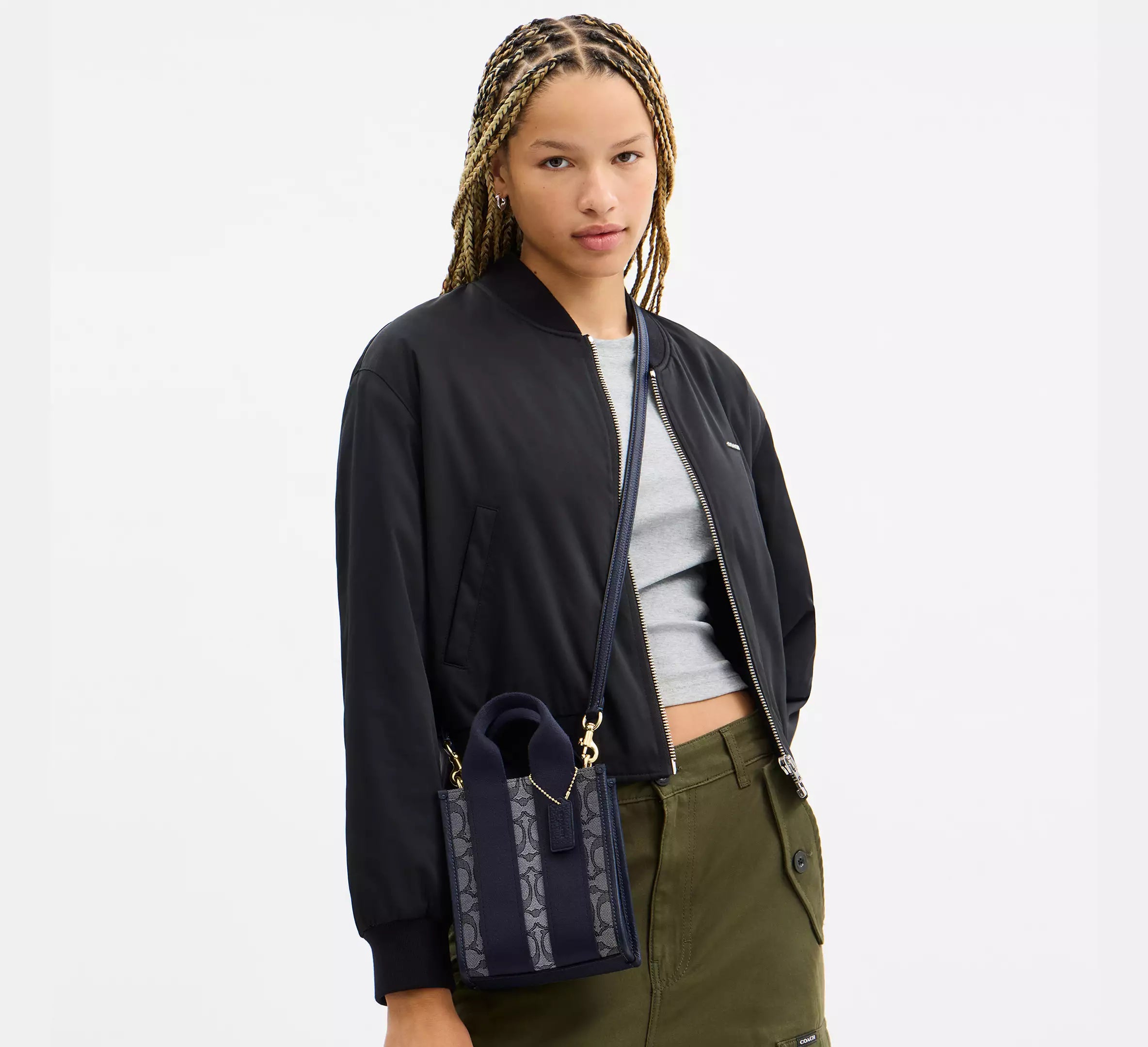 Coach Smith Mini Tote Bag In Signature Jacquard - Gold/Navy