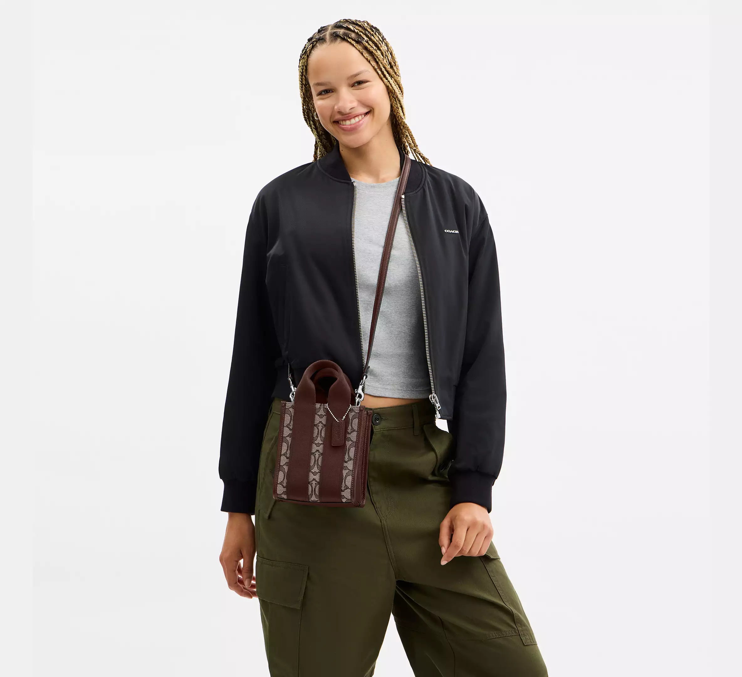 Coach Smith Mini Tote Bag In Signature Jacquard - Silver/Oak/Maple