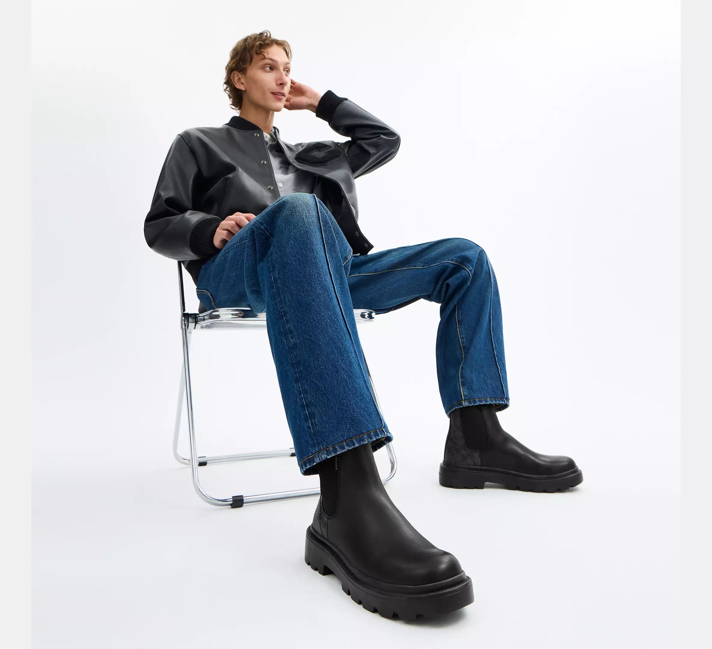 Coach Men's Chelsea Boot With Signature Canvas -  Charcoal/Black