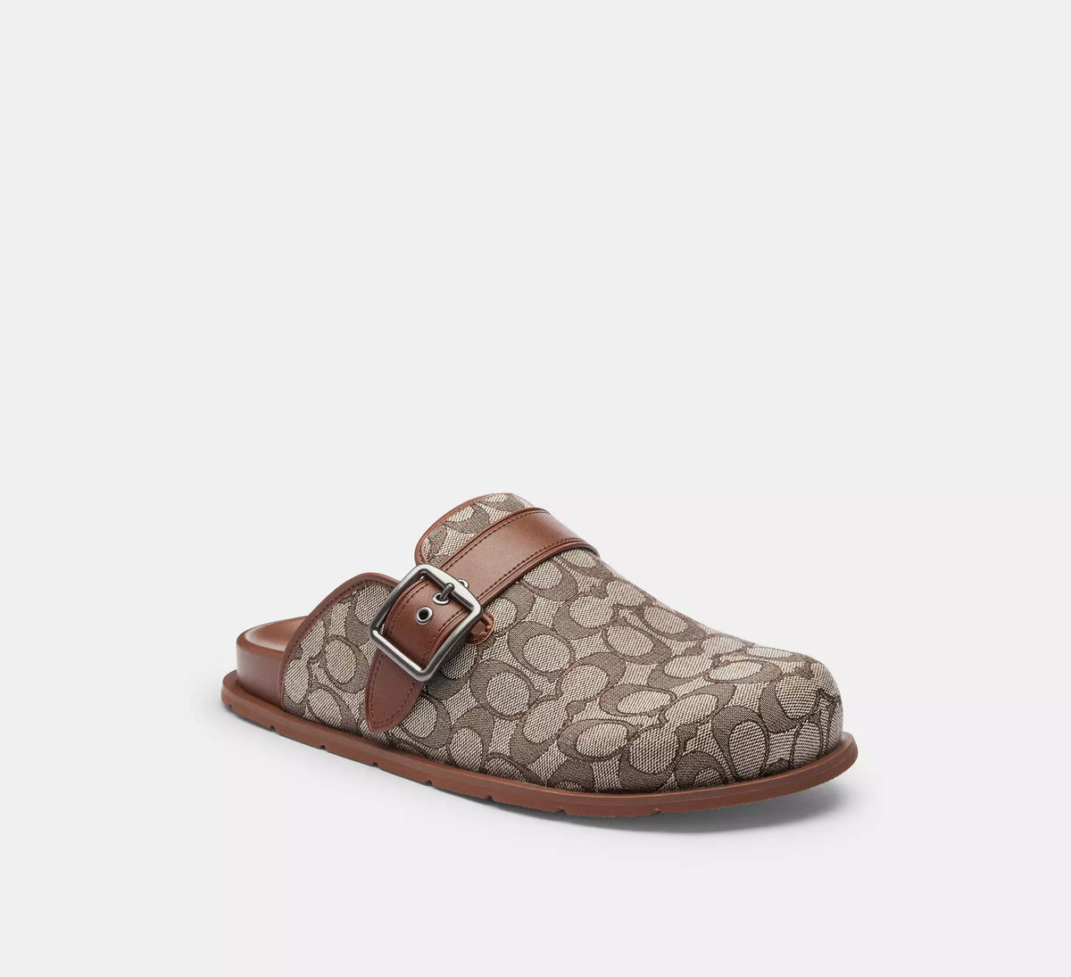 Coach Men's Buckle Clog In Signature Jacquard  -  Oak/Vintage Brown
