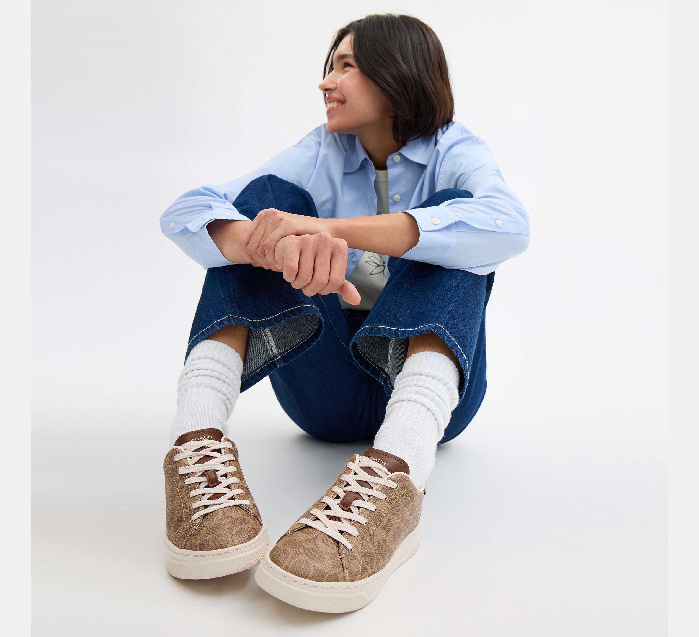 Coach High Line Sneaker In Signature -Signature /Brown Khaki