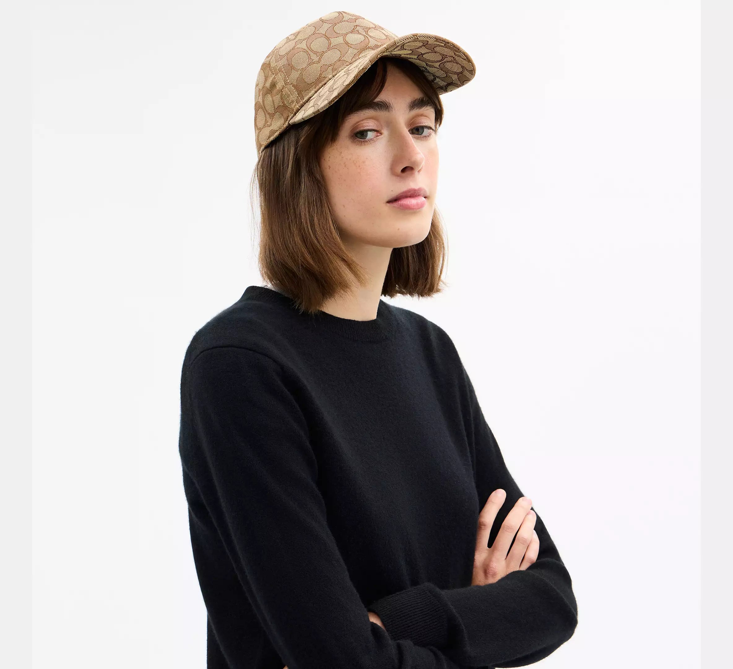 Coach Signature Jacquard Baseball Hat  -  Tan