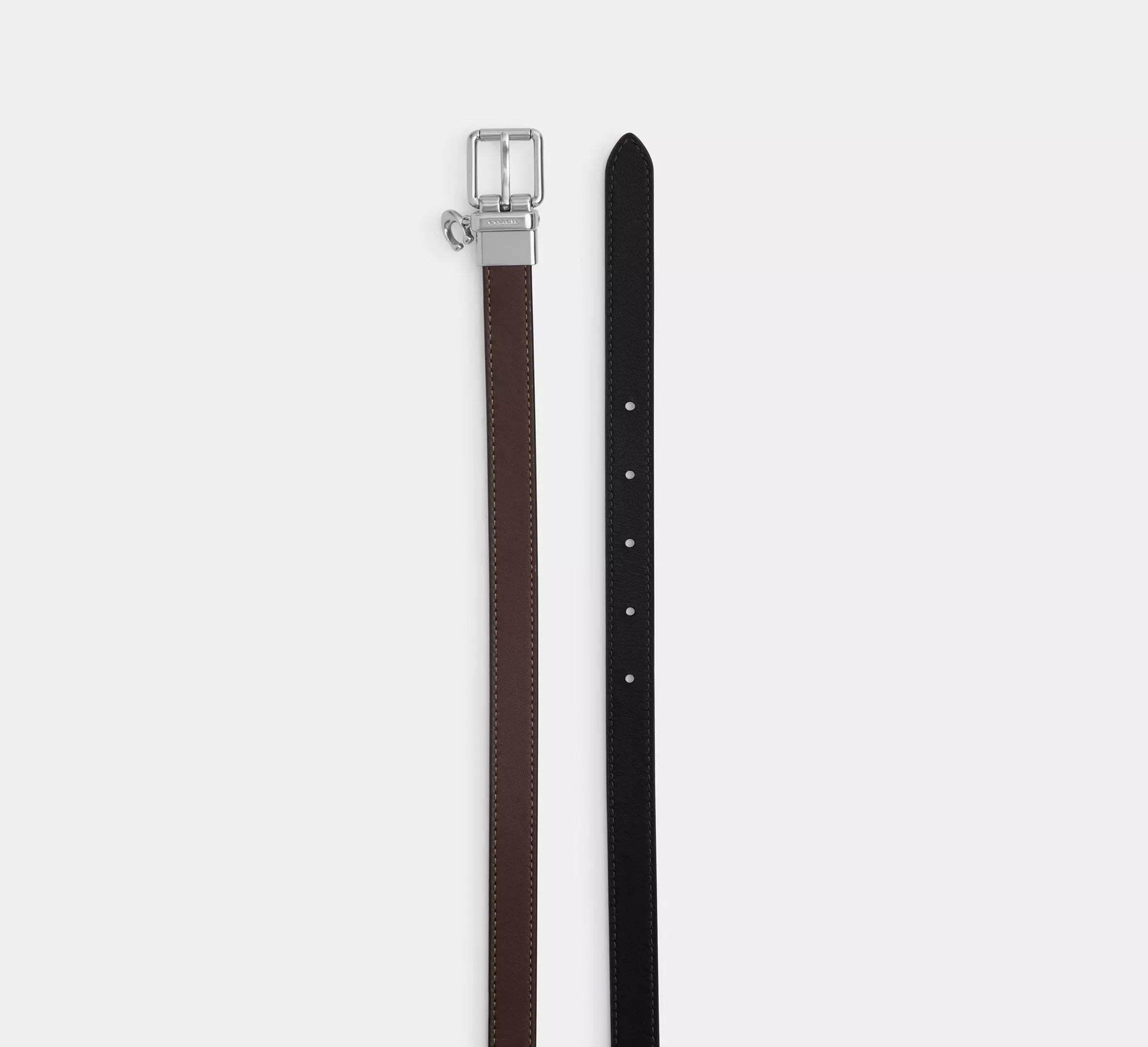 Coach Roller Buckle Cut-To-Size Reversible Belt With Charm, 18 Mm  -  Silver/Black Maple