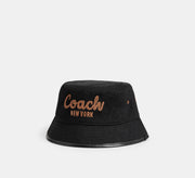 Coach Coach Script Embroidered Denim Bucket Hat  -  Black
