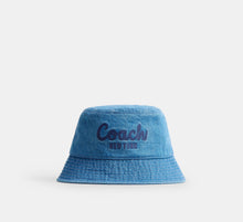 Coach Coach Script Embroidered Denim Bucket Hat  -  Indigo