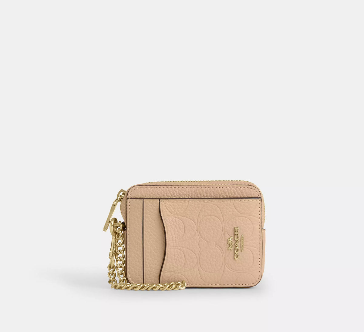 Coach Zip Card Case In Signature Leather - Gold/Oat