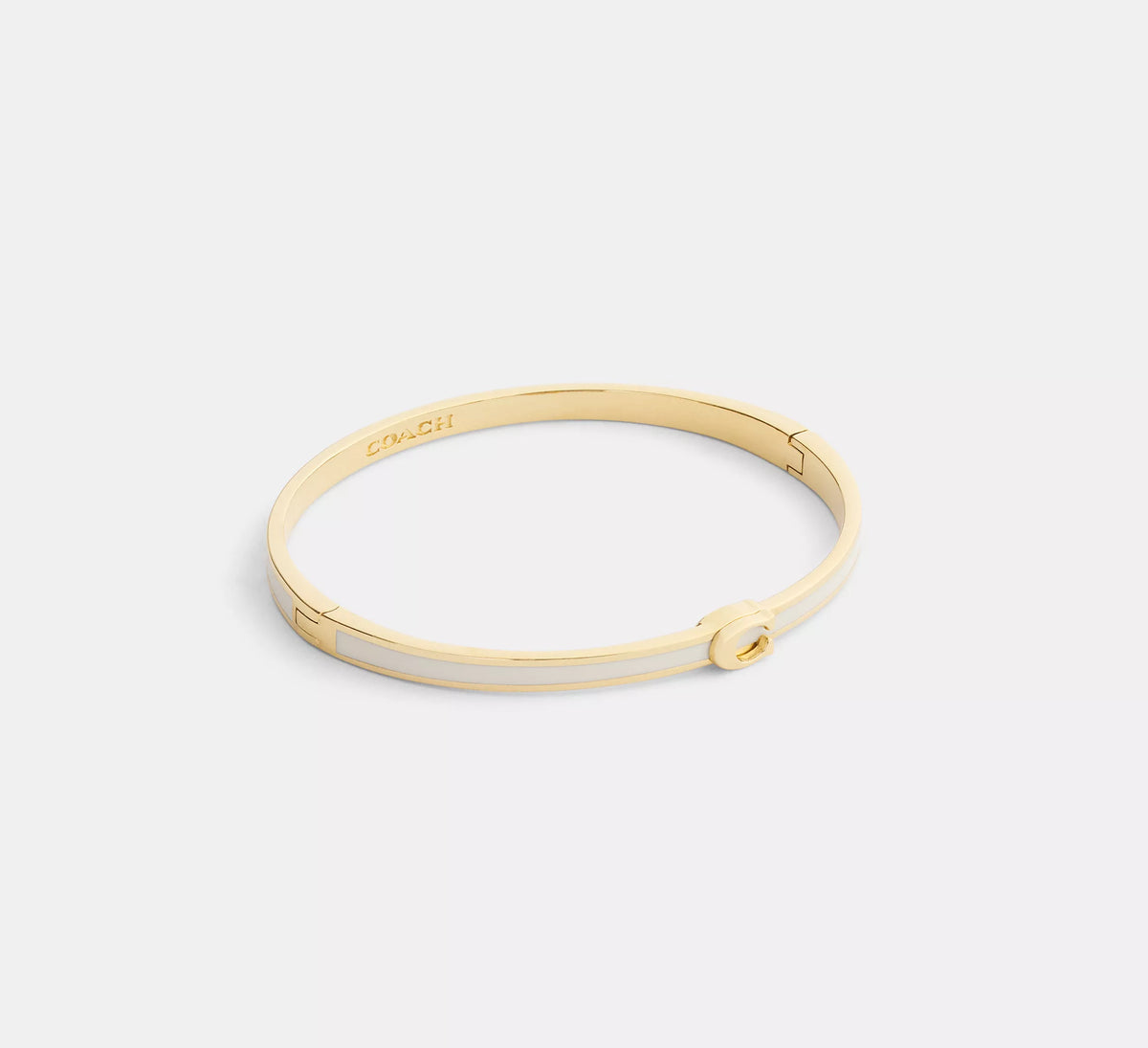 Coach Thin Enamel Signature Hinged Bangle  -   Gold/Chalk