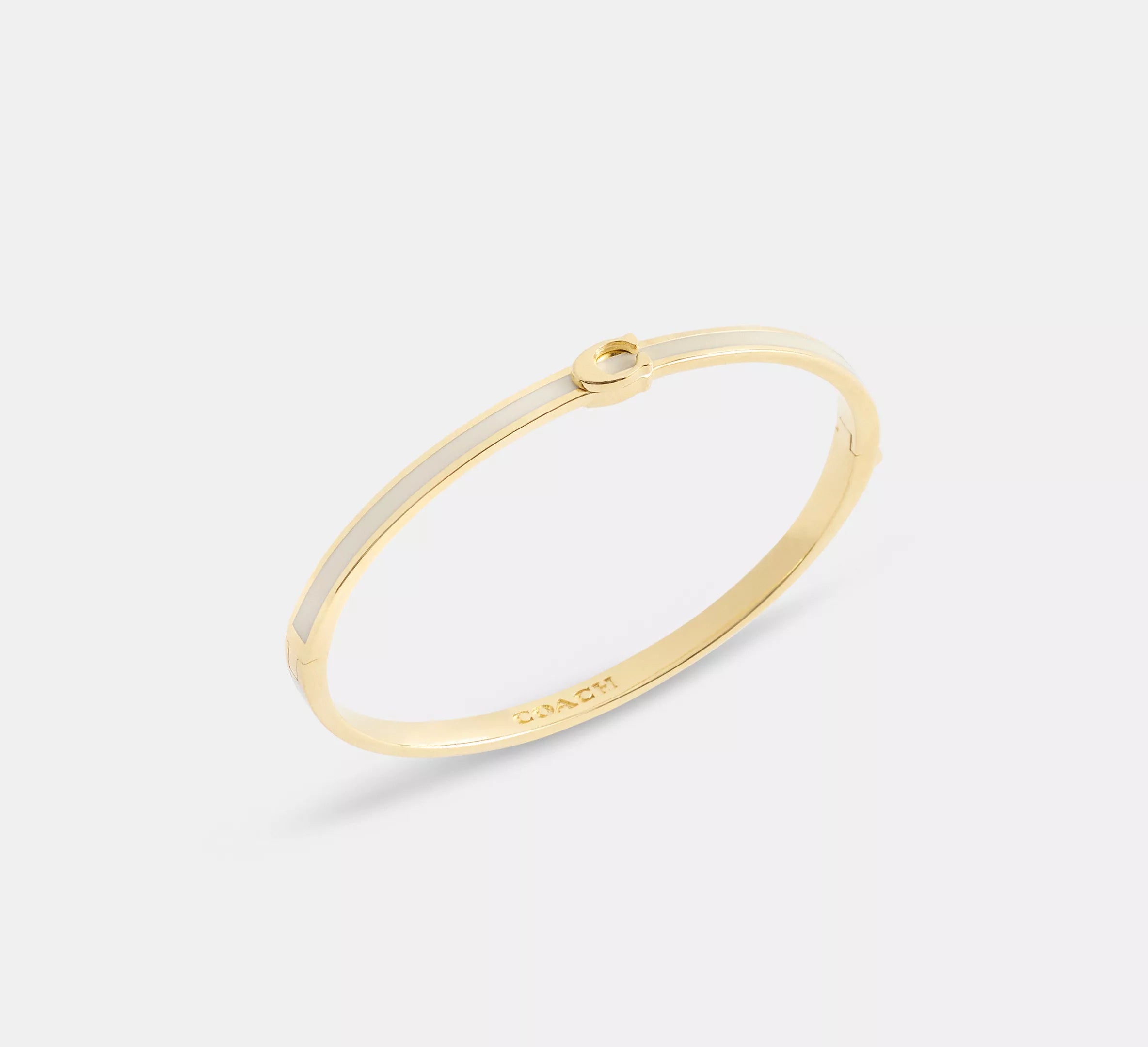 Coach Thin Enamel Signature Hinged Bangle  -   Gold/Chalk