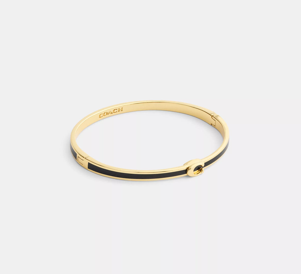 Coach Thin Enamel Signature Hinged Bangle  -  Gold/Black