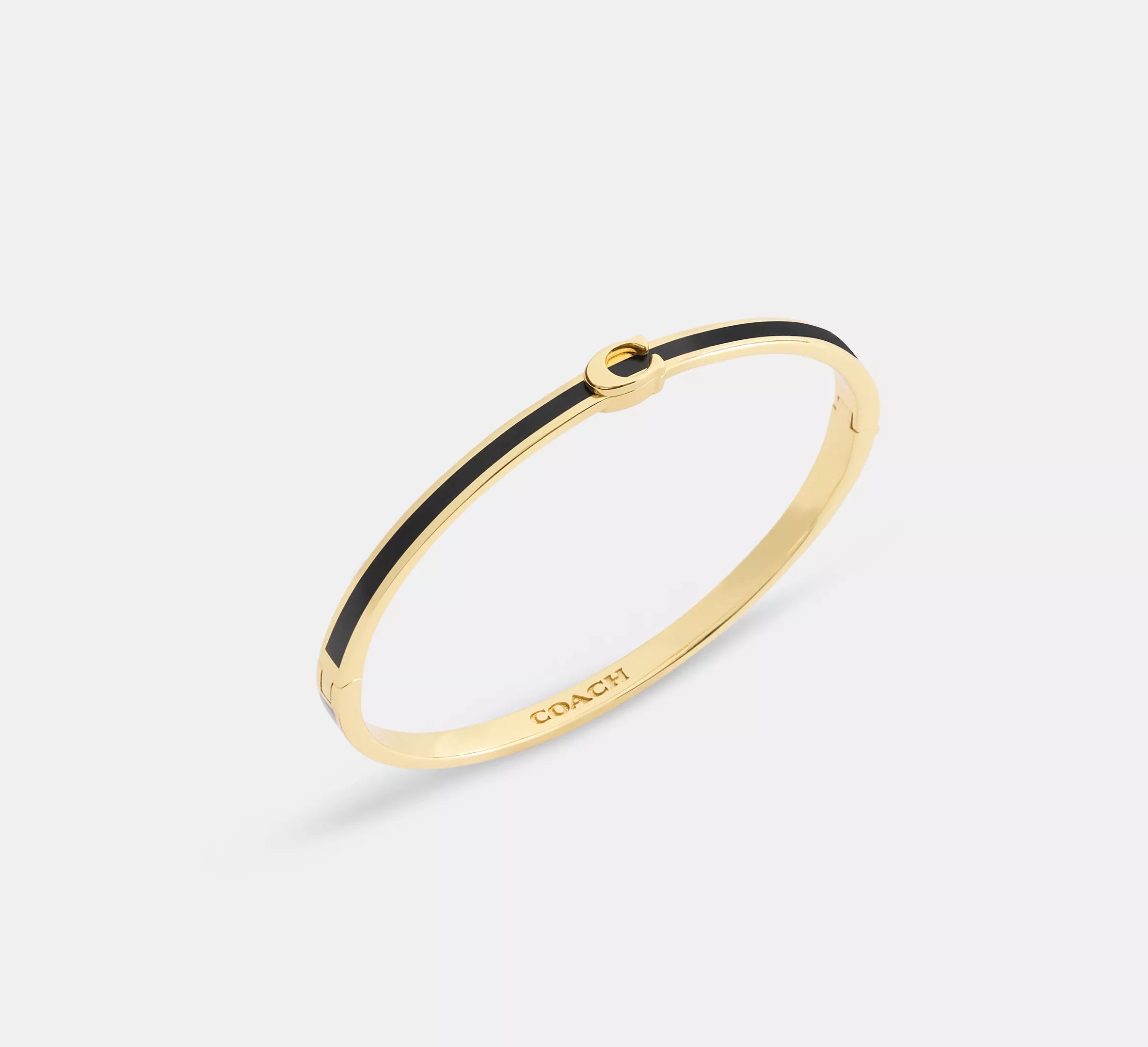 Coach Thin Enamel Signature Hinged Bangle  -  Gold/Black