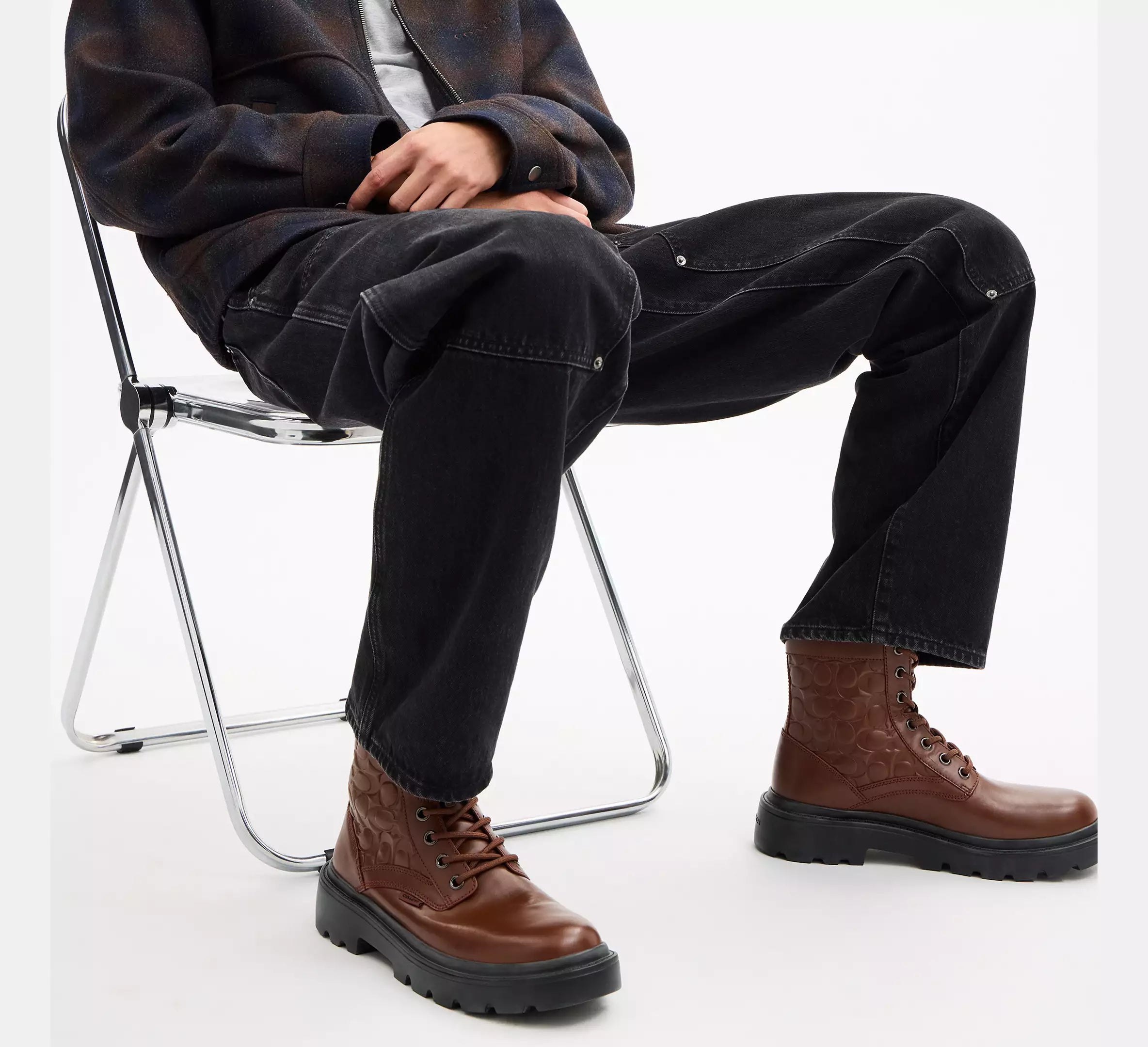 Coach Men's Combat Boot In Signature Leather -  Vintage Brown